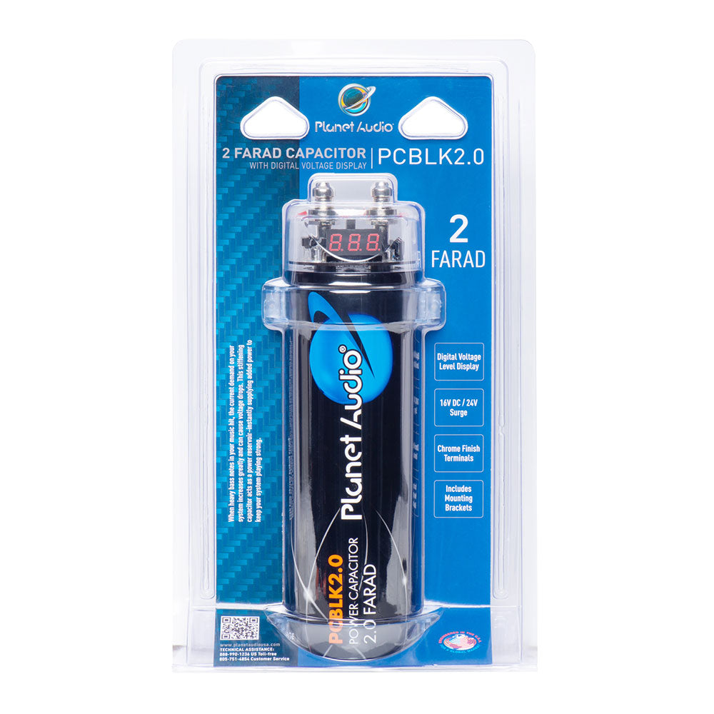 Planet Audio PCBLK20 2 Farad Car Audio Capacitor with Digital Voltage Display - Power Your Car Stereo System & Prevent Headlight Dimming