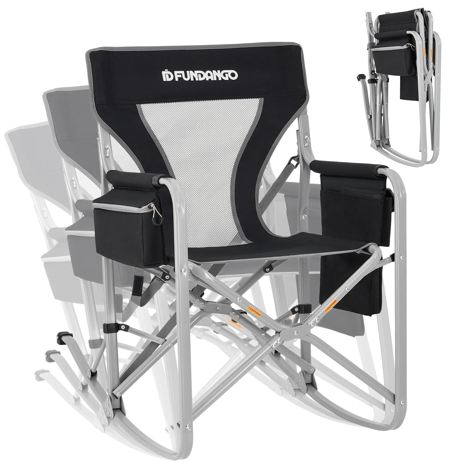 FUNDANGO Portable Folding Rocking Chair for Adults - Lightweight Outdoor Camping Chair for Beach, Travel, Picnic, Patio & Backyard Relaxation (BlackGrey) - Perfect for Camping Trips, Beach Lounging & Outdoor Gatherings
