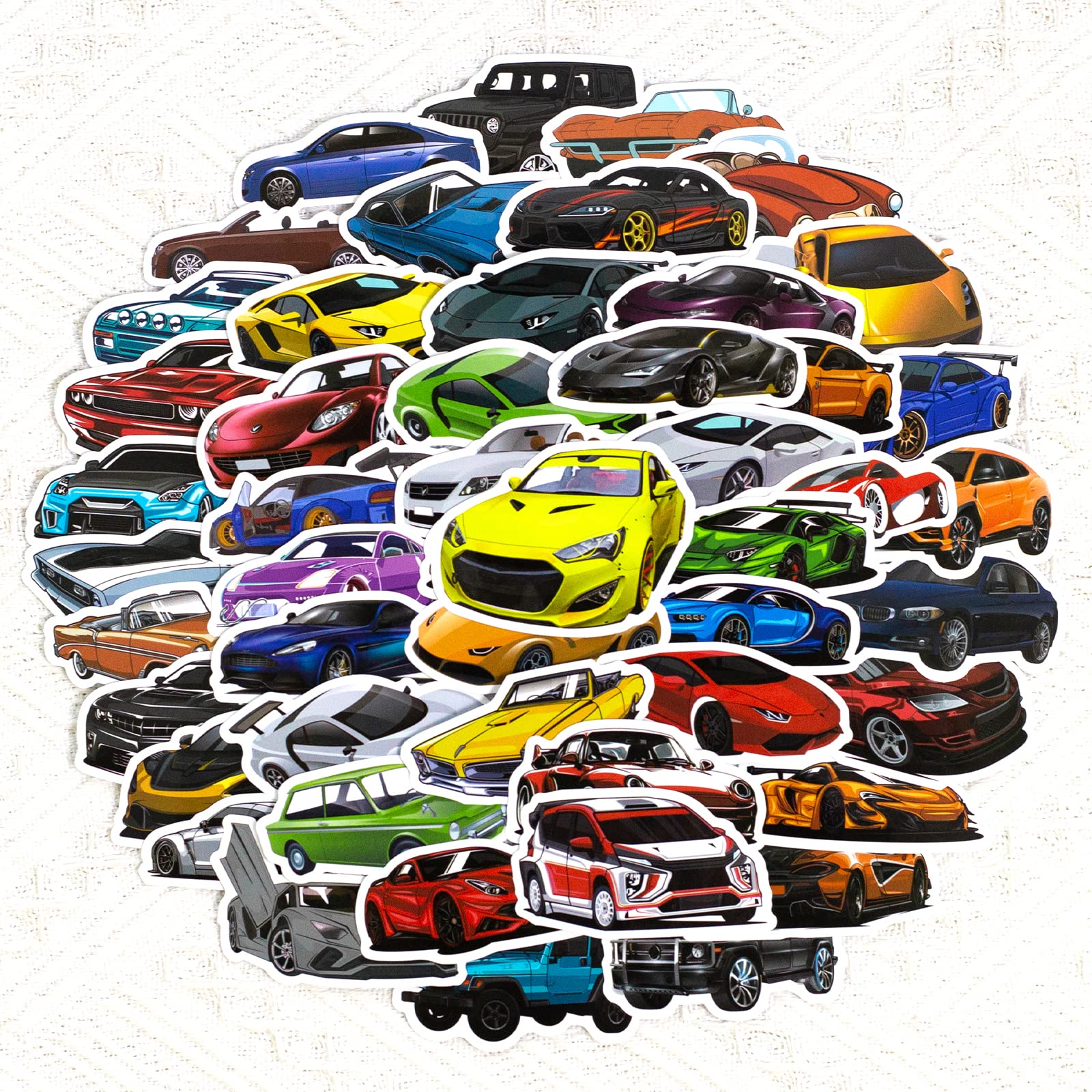 50PCS Kids Car Stickers - Waterproof Racing & Sports Car Decals for Water Bottles, Laptops, Skateboards & Helmets | Durable Vinyl Stickers for Boys & Girls | Perfect for School, Sports & Outdoor Activities