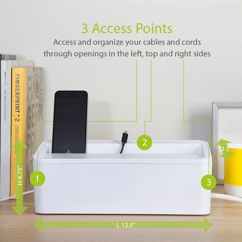 In-Box Desktop Mobile Charging Station & Power Strip Organizing Box - White | Multi-Device Charging Hub for Home, Office & Travel | Cord Management Solution for Phones, Tablets & Laptops
