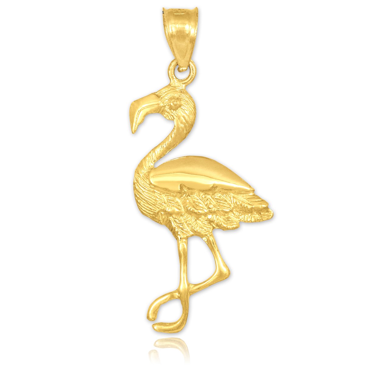 10k Yellow Gold Flamingo Charm Pendant Necklace - Animal Jewelry for Women, Gift for Her, Birthday, Anniversary, Beach Vacation Accessories