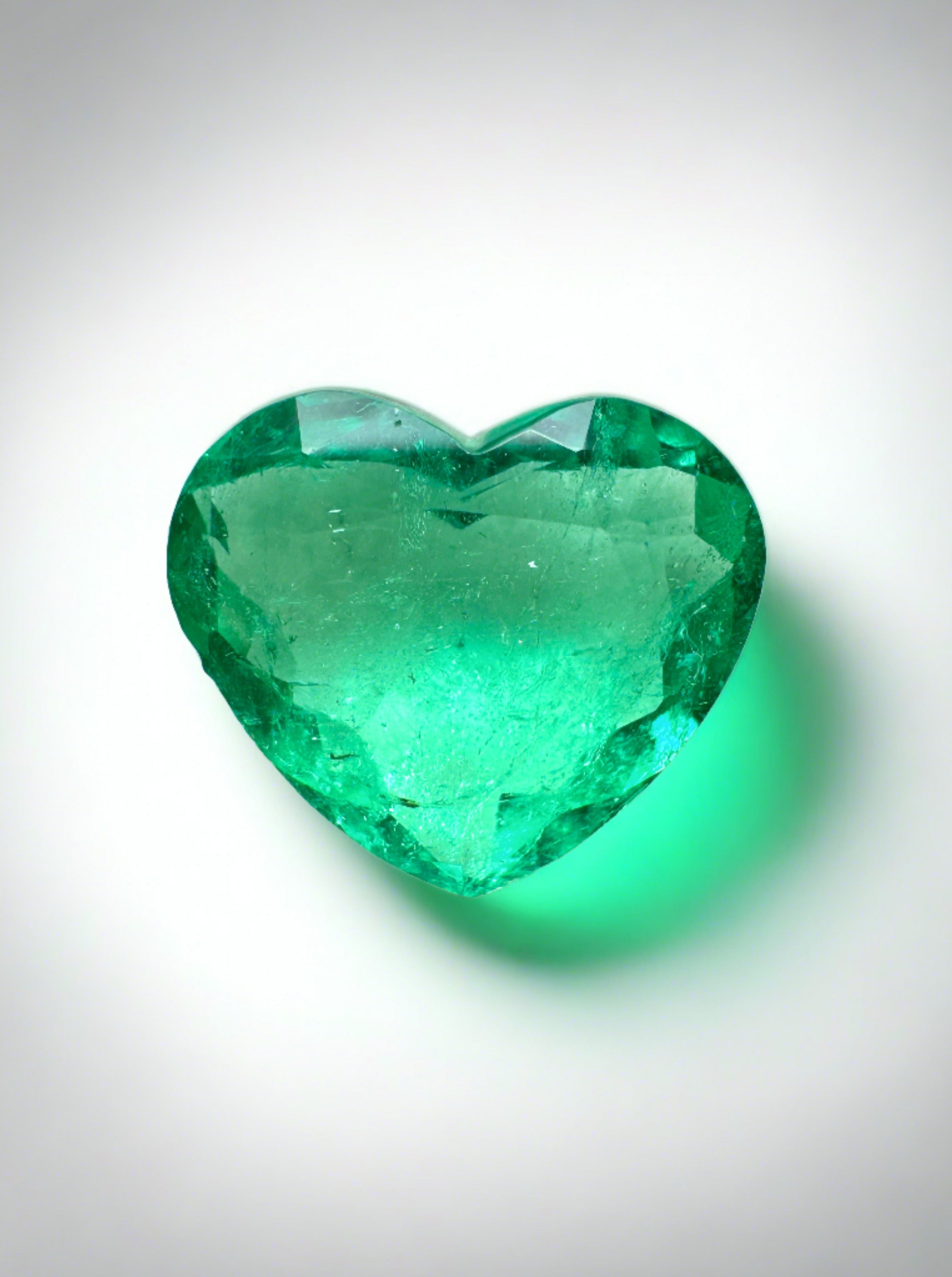 3.21 Carat Natural Colombian Emerald Loose Gemstone - Heart Cut, Spring Green Color for Jewelry Making, Engagement Rings & Fine Jewelry