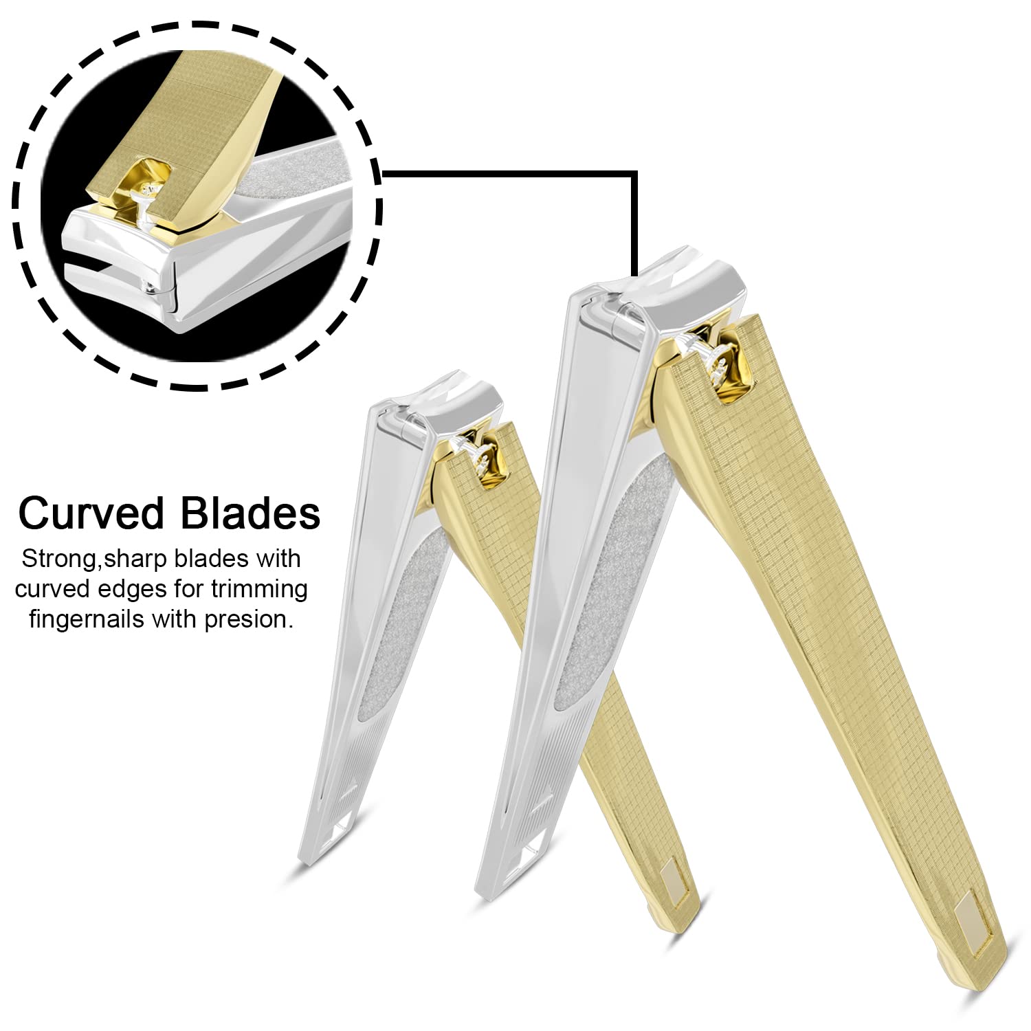 DOCOSS Professional Stainless Steel Nail Clippers Set for Men & Women - Sharp Precision Nail Trimmer with Ergonomic Handle, Pack of 2 (Gold) - Perfect for Home, Travel, Salon & Grooming Kit Essentials