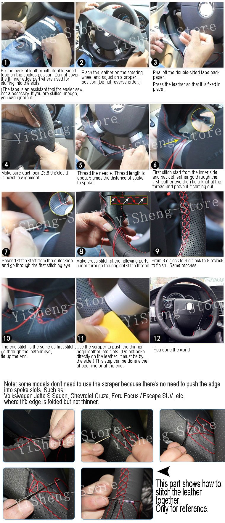 Premium DIY Stitch Steering Wheel Cover - Genuine Leather 15