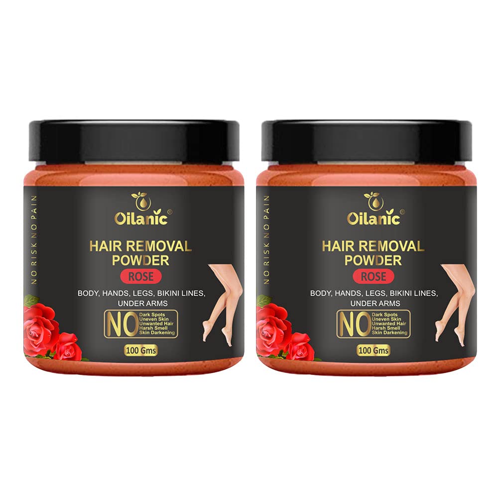 Oilanic Rose Hair Removal Powder - 2 Pack (200g Total) | Natural & Gentle Depilatory for Smooth Skin | Perfect for Legs, Arms, Bikini Line & Facial Hair