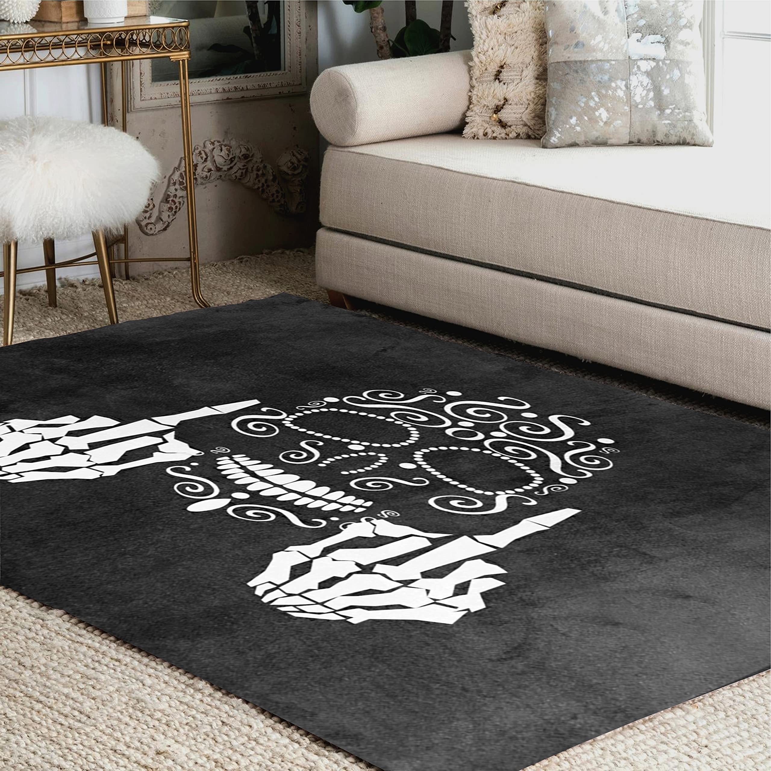 ALAZA Sugar Skull Middle Finger Black Area Rug 5'3