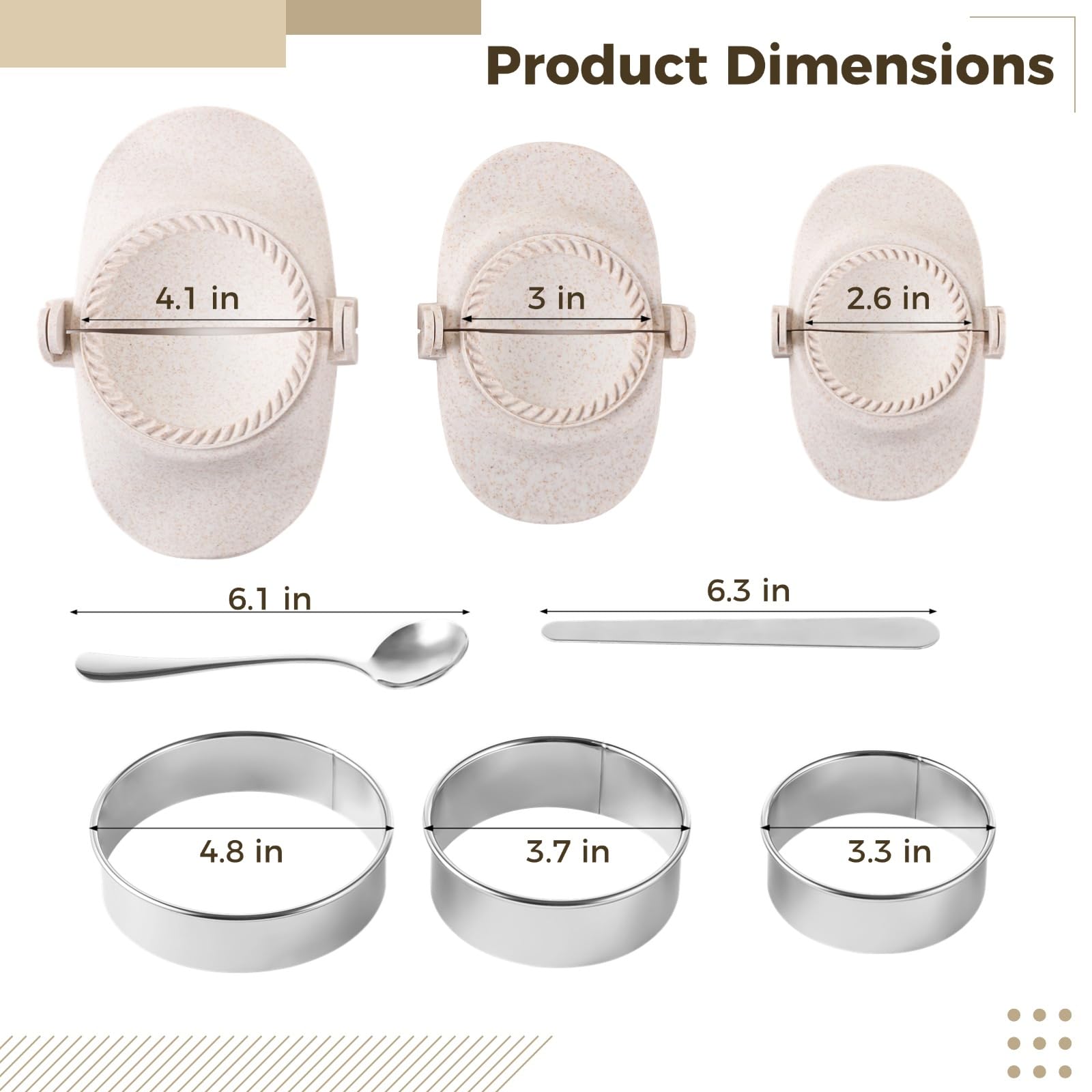 8-Piece Empanada & Dumpling Press Set - 3 Sizes Wheat Straw Dumpling Molds with Stainless Steel Dough Cutters - Perfect for Making Chinese Dumplings, Empanadas, Pierogi & More - Great for Home Cooking, Parties & Meal Prep