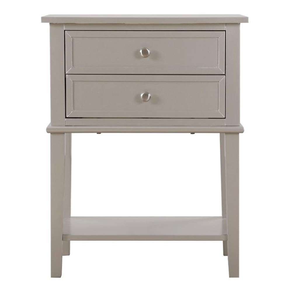 Pemberly Row Contemporary Solid Wood 2 Drawer Nightstand in Silver Champagne - Modern Bedside Table for Bedroom, Living Room & Guest Room