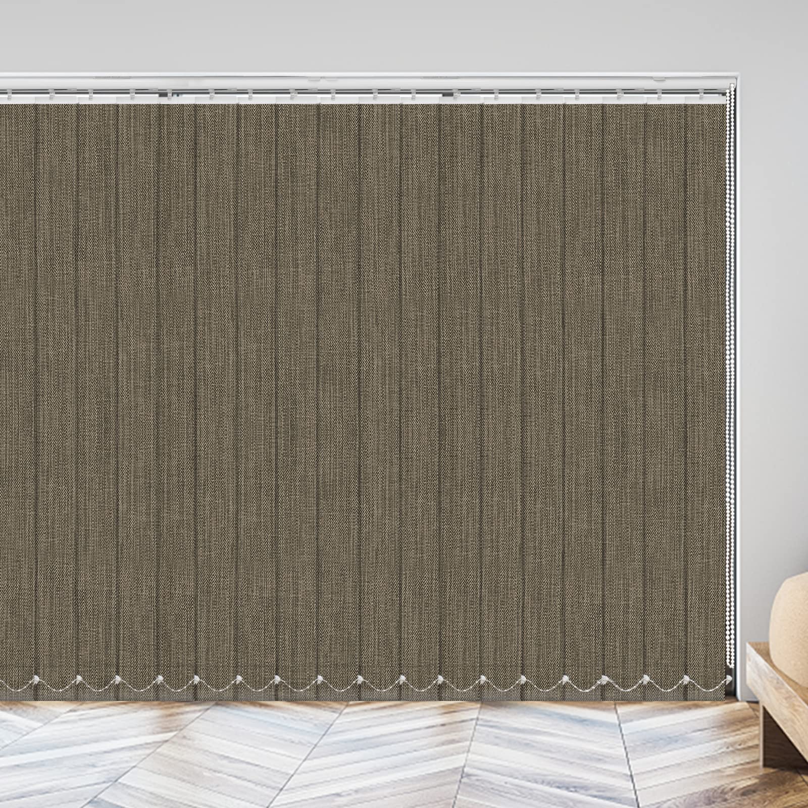 100% Blackout Vertical Window Shades - 3.5 Inch Slat Fabric Thermal Insulated Energy Saving UV Protection Vertical Blinds (Light Brown) for Living Room, Bedroom & Office
