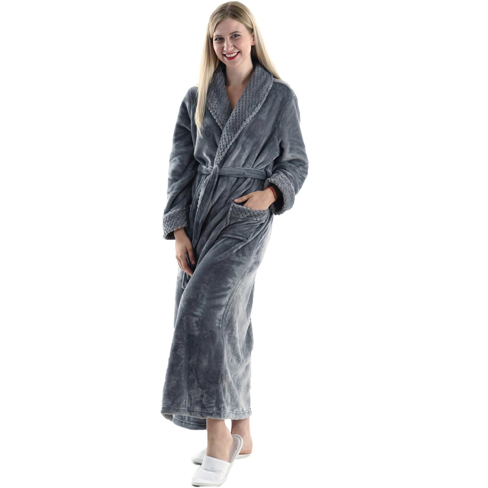 Oksun Women's Plush Fleece Long Robe - Warm Flannel Bathrobe for Winter, Soft Cozy Full-Length Housecoat & Sleepwear Nightgown | Perfect for Lounging, Spa Days & Cold Weather Comfort