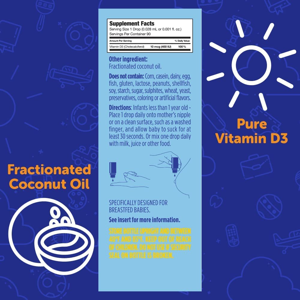 Ddrops Baby Vitamin D3 Liquid Drops - 400 IU per Drop, 90 Drops per Bottle (8-Pack) - Supports Infant Bone Health & Immune System - Perfect for Breastfed Babies & Supplementing Infant Nutrition