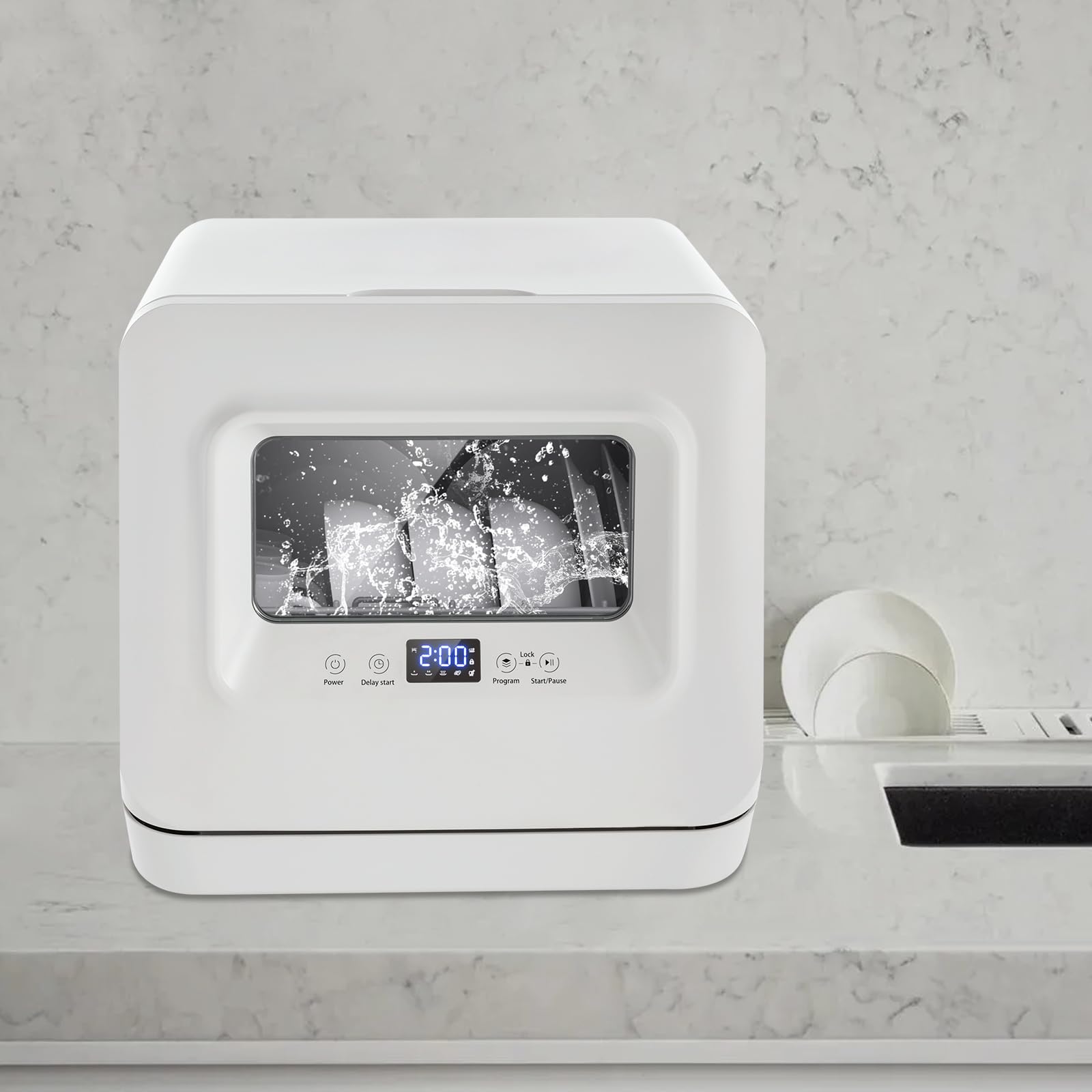 Portable Countertop Dishwasher - 785W Compact Dishwasher with 5 Wash Programs & 360° Spray Technology | IPX1 Waterproof Mini Dishwasher for Small Apartments, Dorms, RVs | Perfect for Kitchenettes, Studio Living & Mobile Homes (White, 120V)