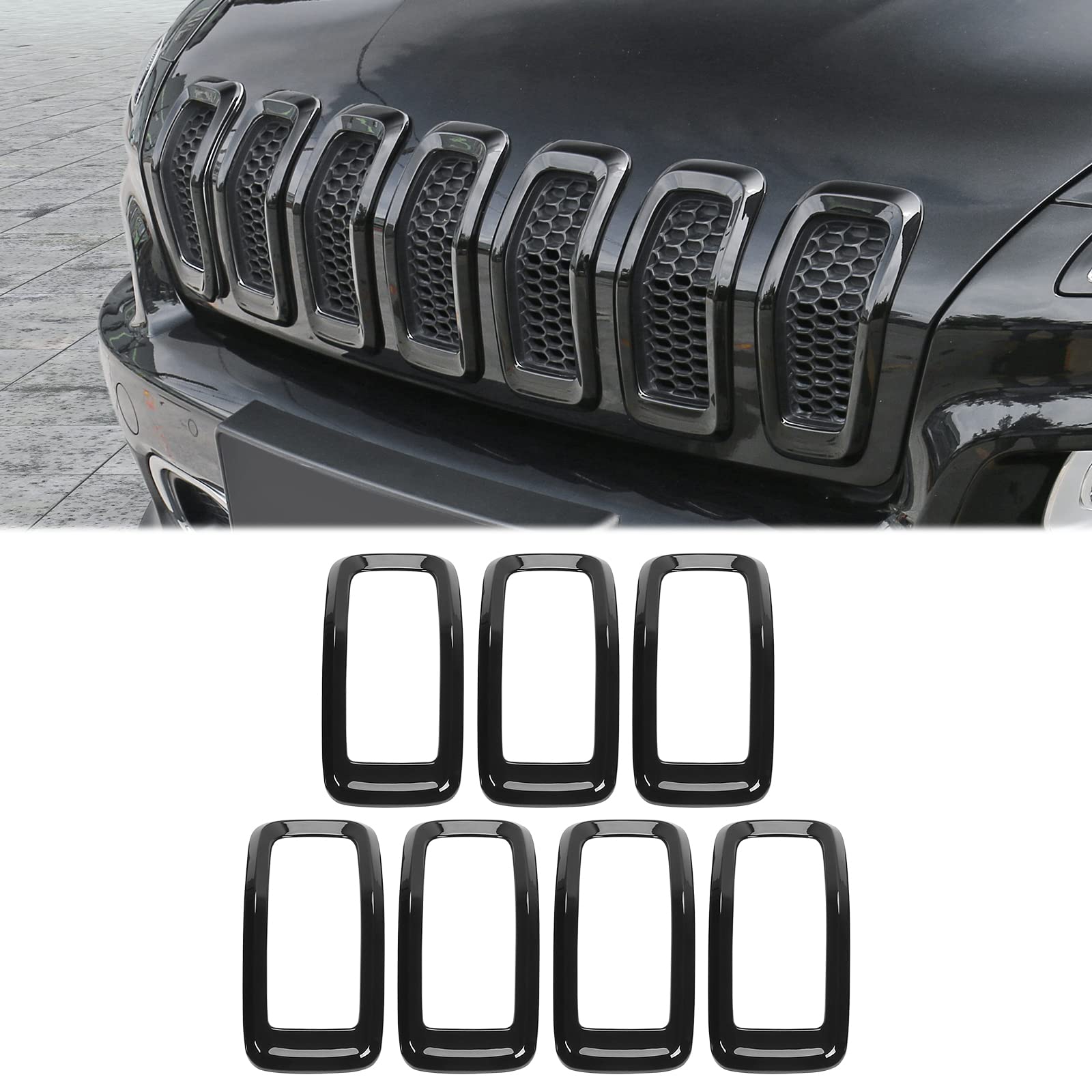 JeCar ABS Grille Inserts & Trim Kit for 2014-2018 Jeep Cherokee KL - Black | Front Grill Cover Upgrade for Off-Road & Street Style