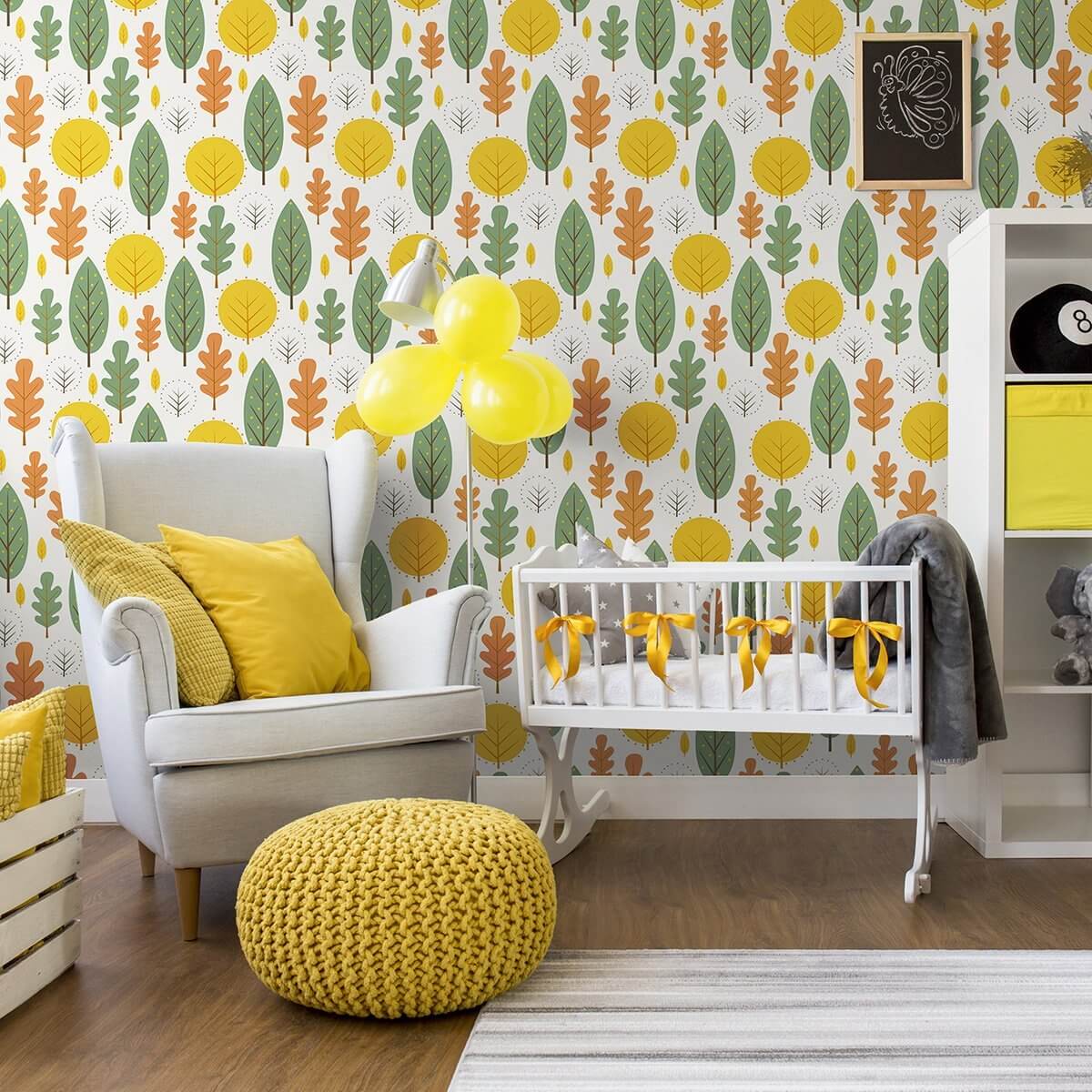 White and Green Forest Baby Peel and Stick Removable Wallpaper 8496 - Self-Adhesive Nursery Wall Decor for Kids Room, Bedroom & Playroom