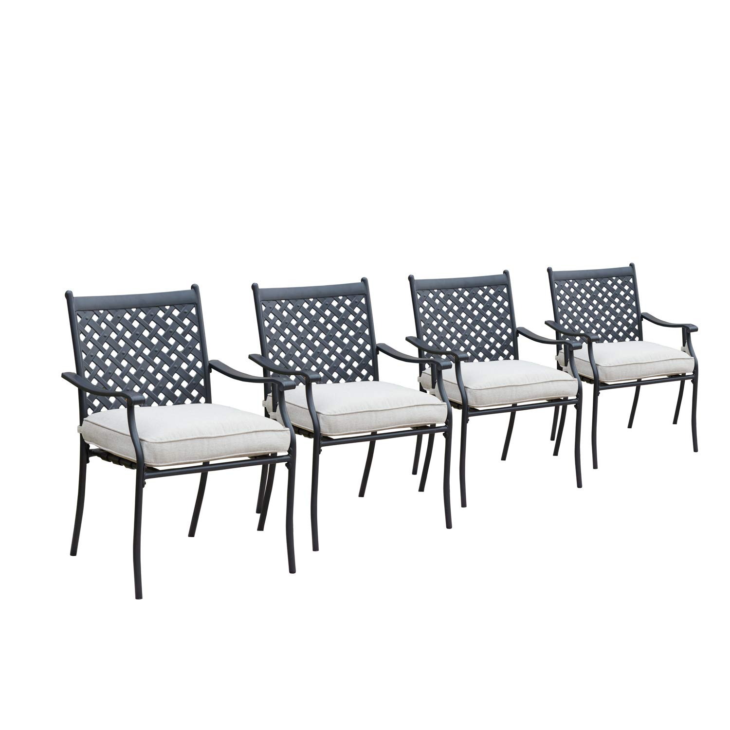 LOKATSE HOME 4-Piece Outdoor Patio Dining Set - Wrought Iron Metal Chairs with Arms & Beige Cushions - Perfect for Garden, Backyard, Poolside & Patio Furniture