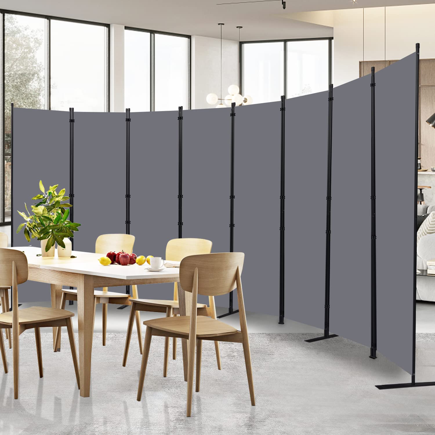 8-Panel Room Divider & Folding Privacy Screen - Freestanding Fabric Partition for Office, Bedroom, Studio & Dorm | Space-Saving Room Separation Solution for Home & Workspaces
