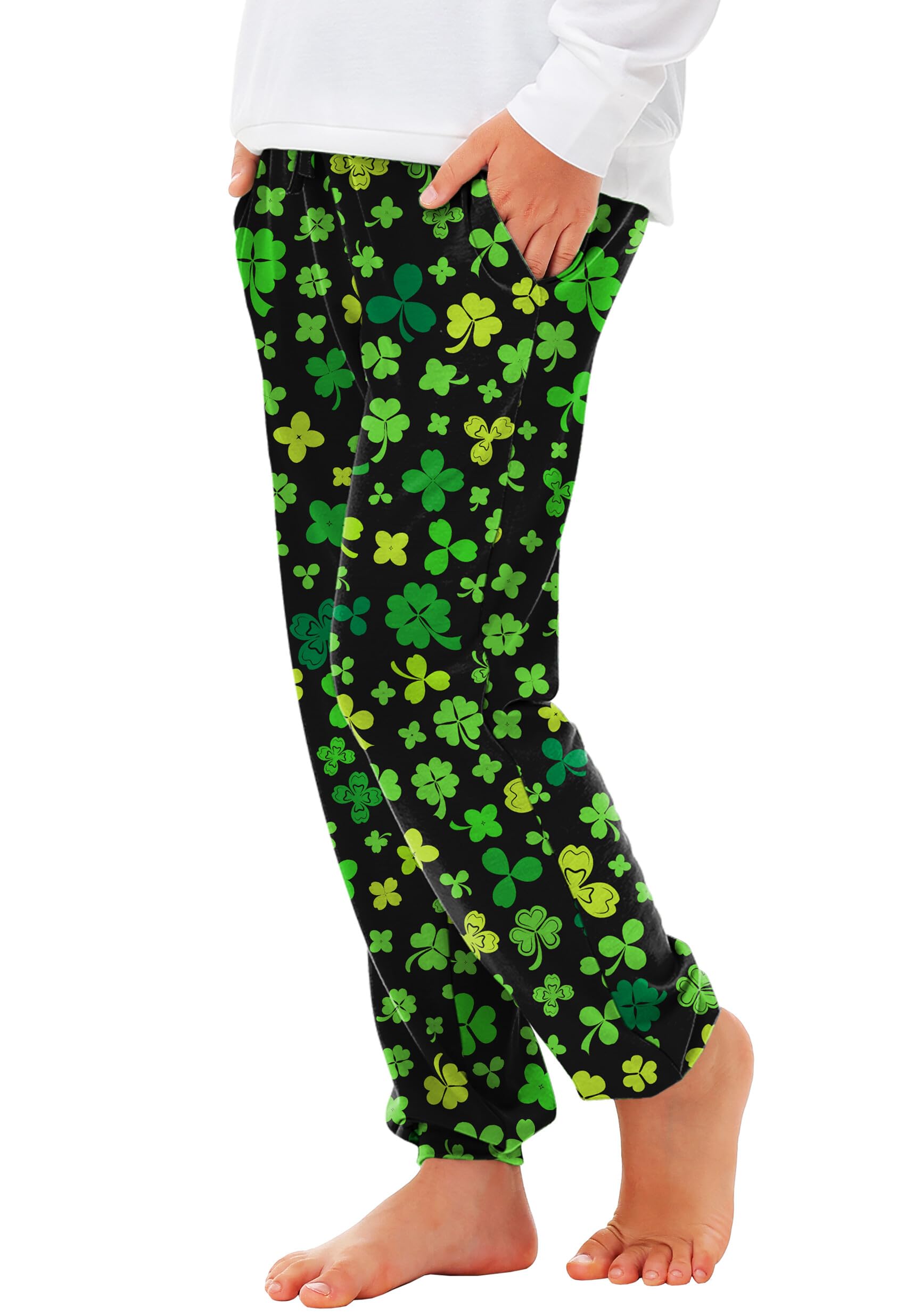 Deerose St. Patrick's Day Green Sweatpants for Kids - Elastic Waistband with Drawstring & Pockets (Ages 5-14) - Perfect for School, Parties & Holiday Celebrations