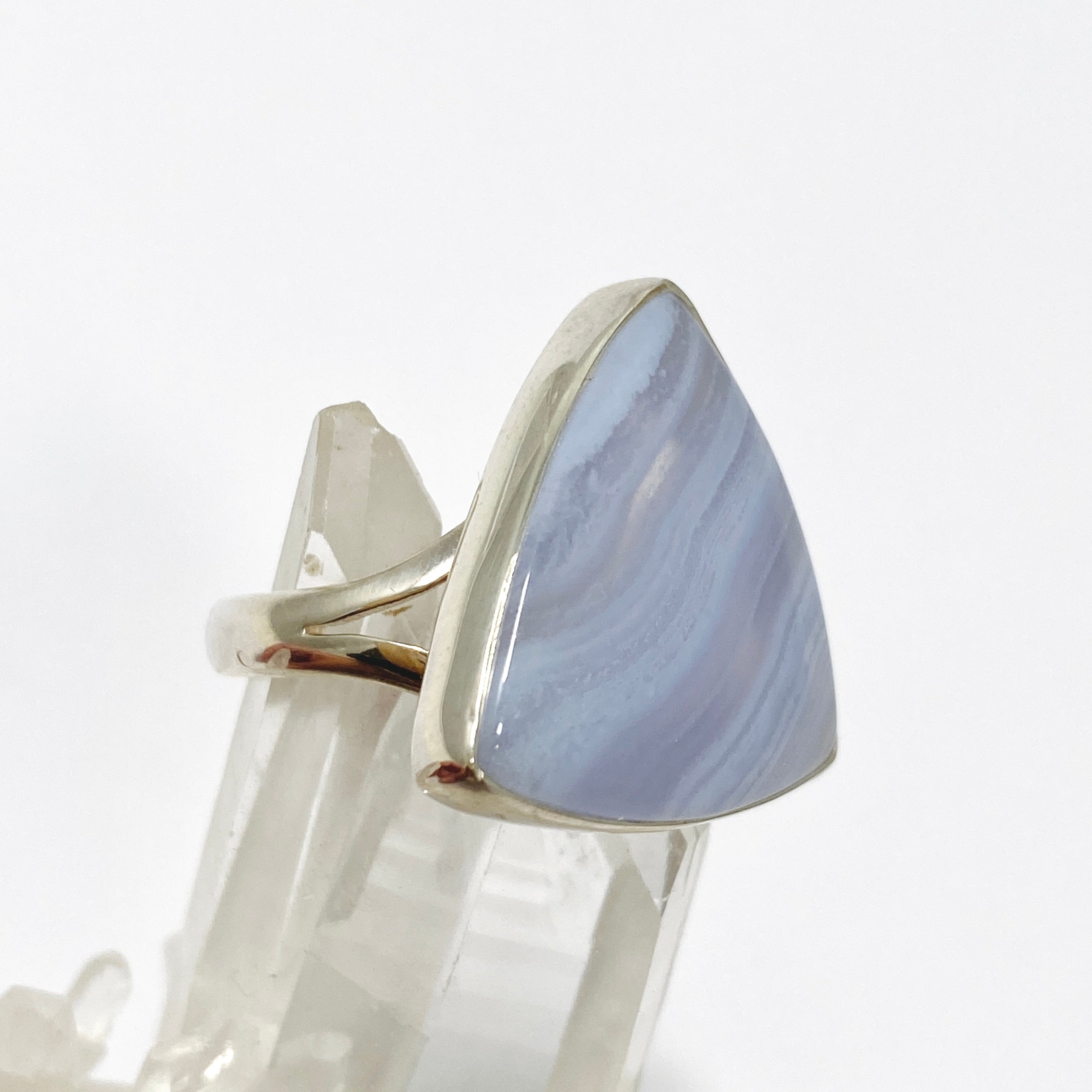 Blue Lace Agate Triangular Cabochon Ring - Size 8 - KRGJ3383 - Perfect for Boho Jewelry & Spiritual Healing