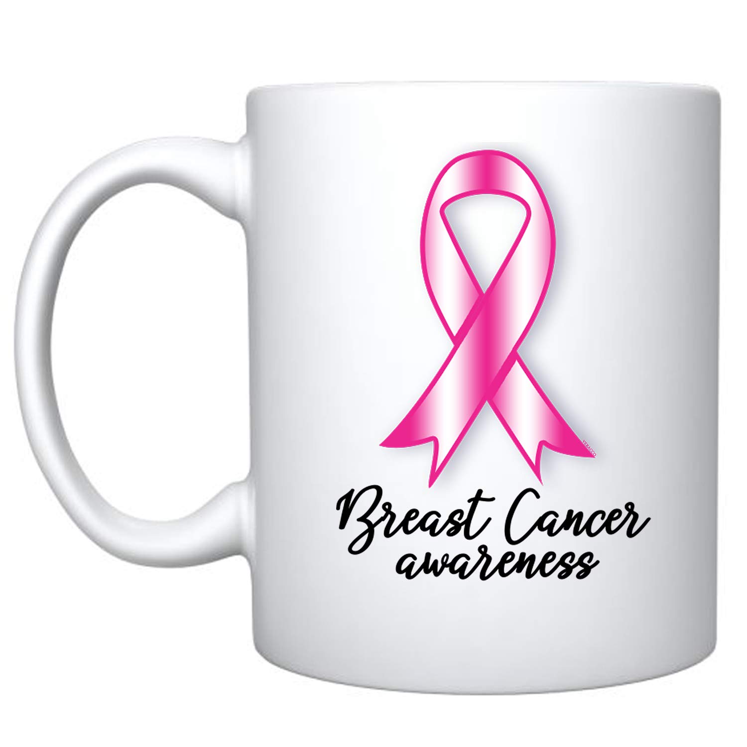 Veracco Pink Ribbon Ceramic Coffee Mug - Inspirational Breast Cancer Awareness Gift for Survivors, Women, Friends (White, 15oz) - Perfect for Morning Coffee, Office Use & Thoughtful Gifting