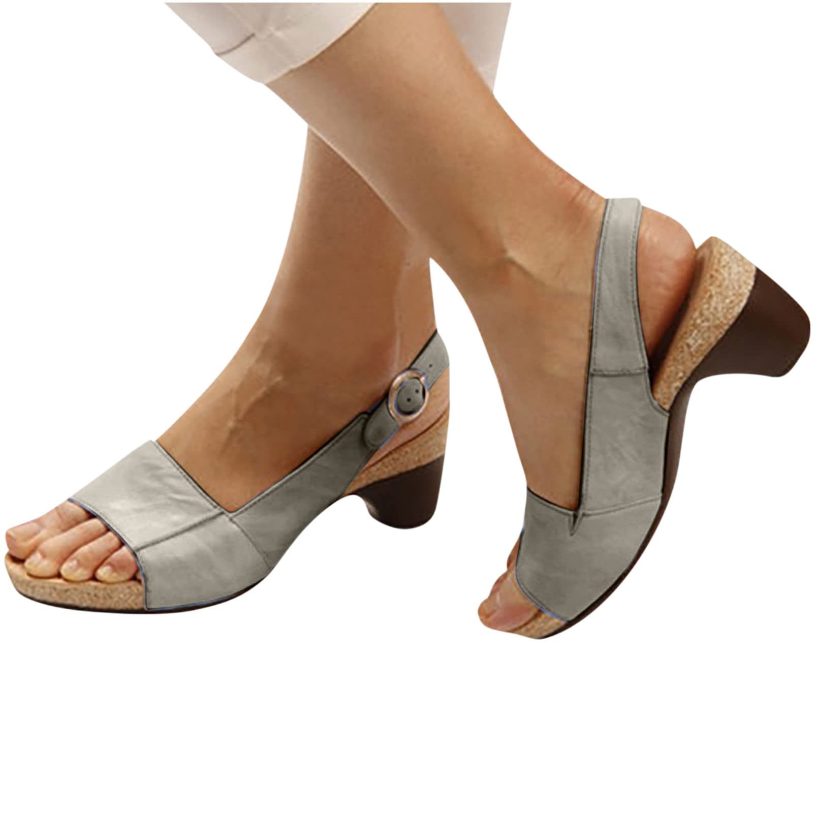 OiAni Women's Summer Thick Heel Sandals - Fashionable Ankle Strap Buckle Open Toe Slingback Shoes with Low Chunky Heel for Casual Comfort | Perfect for Beach, Vacation, and Everyday Wear