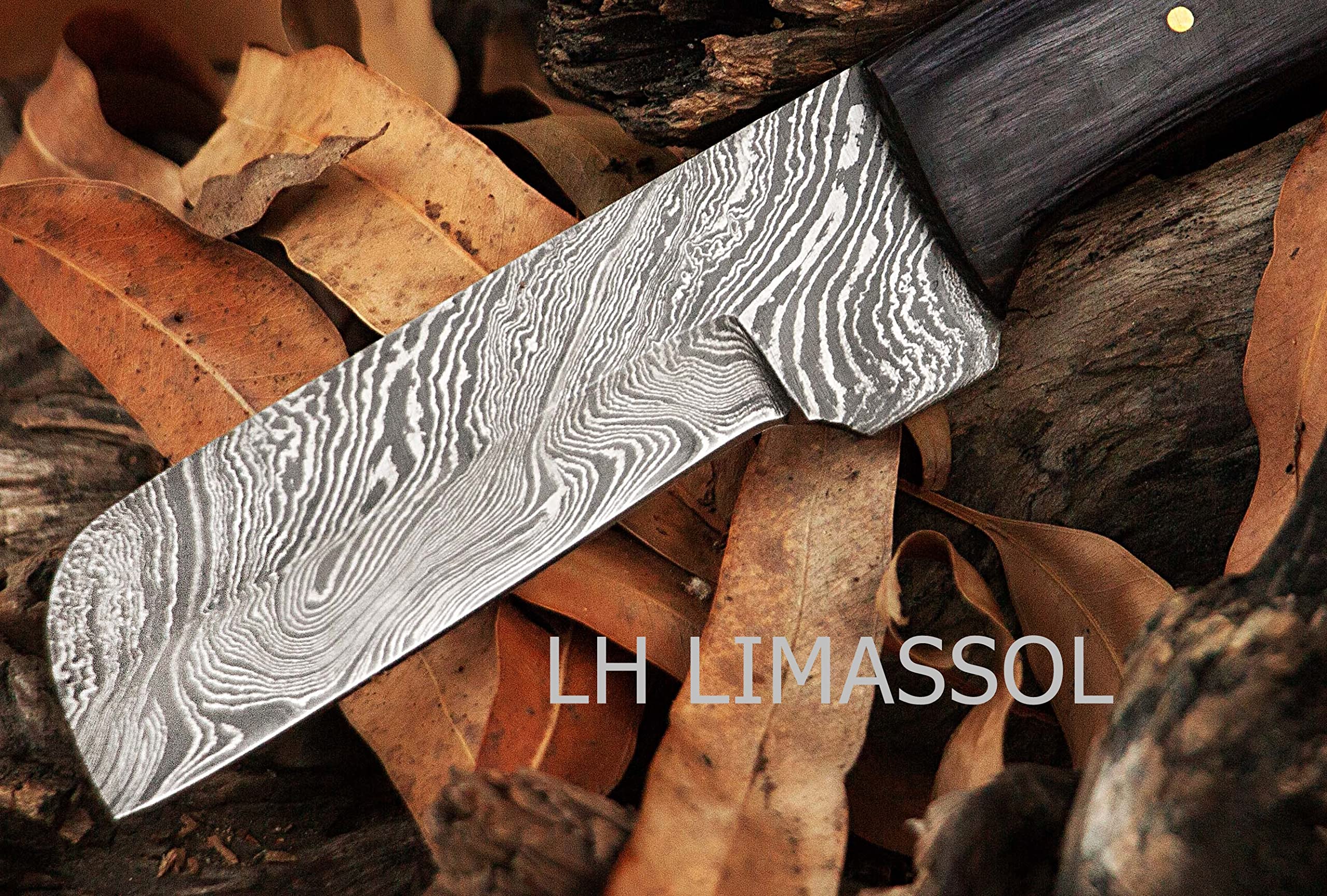 Handmade Damascus Steel Bull Cutter Knife - Custom Cowboy Knife with Genuine Leather Pancake Sheath | Hunting, Camping & Outdoor Survival Gear