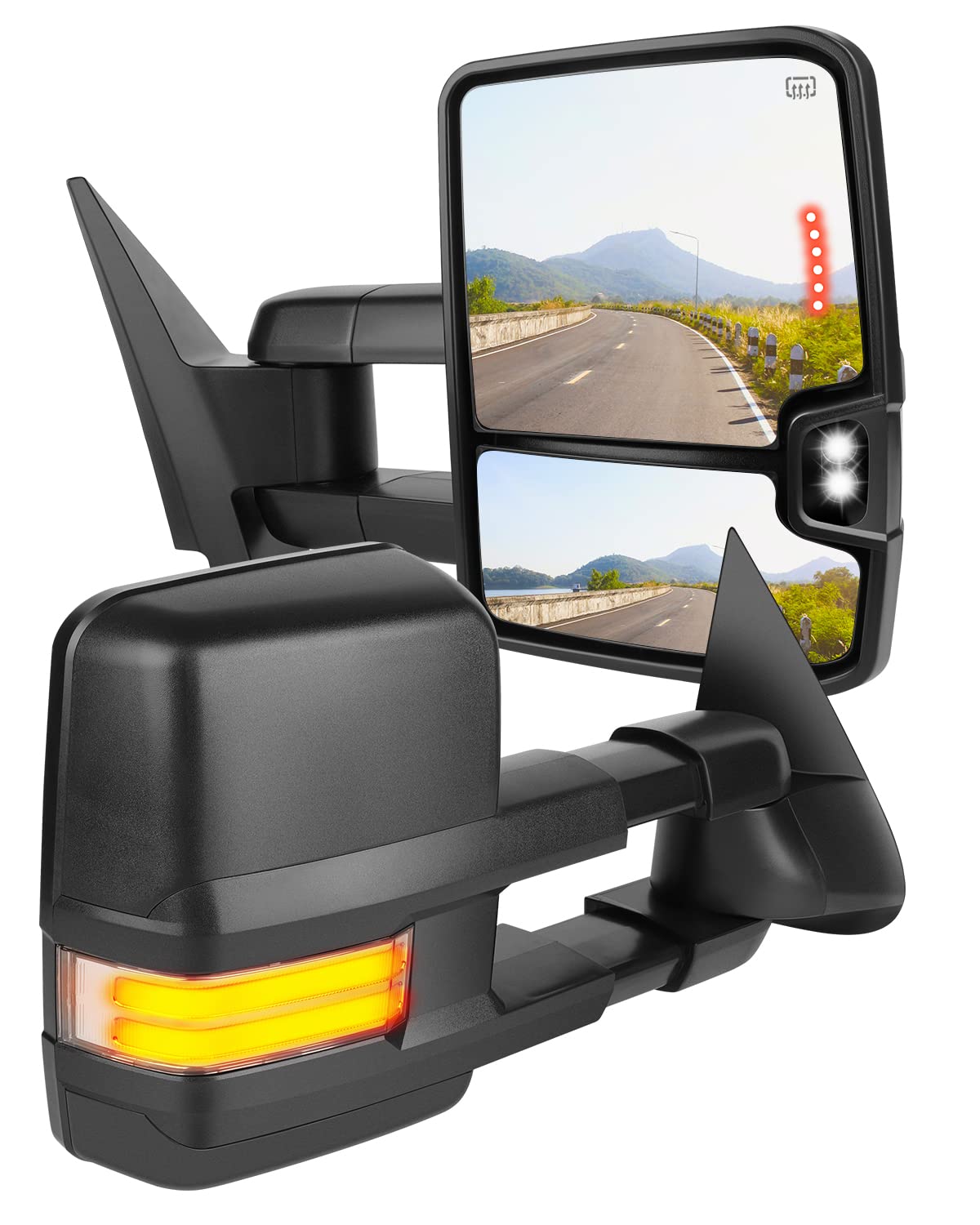 1999-2002 Chevy Silverado & GMC Sierra Truck Power Heated Side Mirrors with LED Turn Signal & Running Lights - Black Housing (1 Pair) - Perfect for Winter Driving & Enhanced Visibility