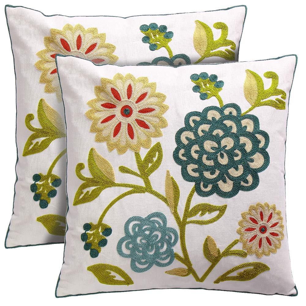 18x18 Inch Floral Embroidery Throw Pillow Covers Set of 2 - Decorative Couch Pillow Cases for Sofa, Bed, Living Room & Patio | Perfect for Home Decor, Cozy Reading Nook & Outdoor Relaxation