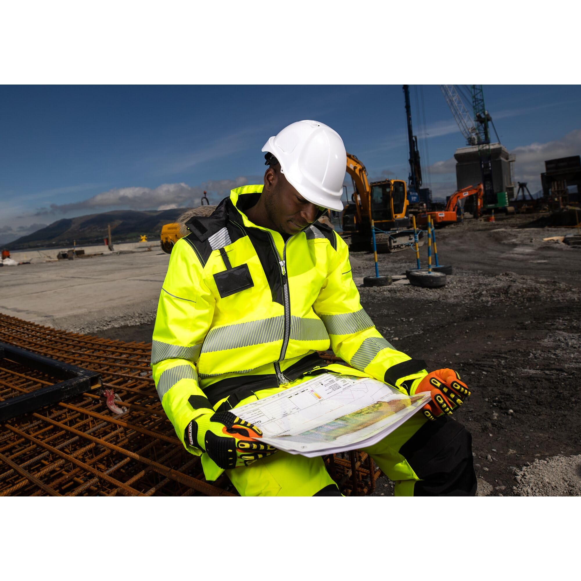 Portwest A721 Anti-Impact Safety Work Gloves - Lightweight Nitrile Coated with Shock Absorption for Construction, Warehouse & Industrial Use - Yellow/Orange Protective Gloves for Hand Safety