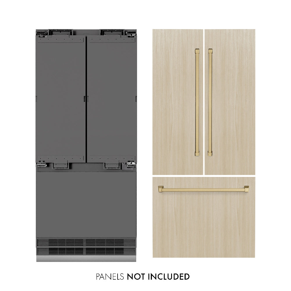 ZLINE Autograph Edition 36 Inch Panel Ready French Door Refrigerator - 19.6 cu ft Built-In Bottom Freezer with Ice Maker & Water Dispenser - Graphite Gray Interior & Champagne Bronze Accents (GRBIVZ 36 CB) - Perfect for Modern Kitchens & Luxury Home Appliances