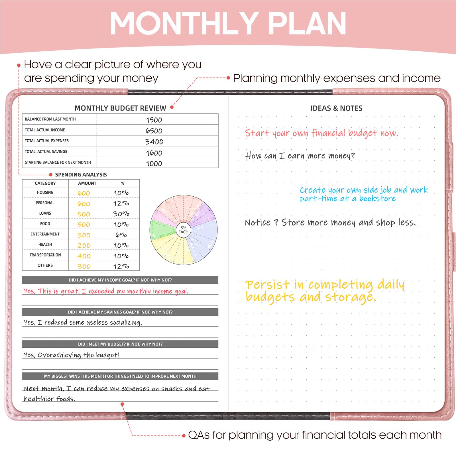 WEMATE 2025 Monthly Budget Planner with Lock - A5 Leather Expense Tracker Notebook & Financial Organizer - Undated Money Management Journal in Rose Gold - Perfect for Personal Finance, Bill Tracking, and Savings Goals