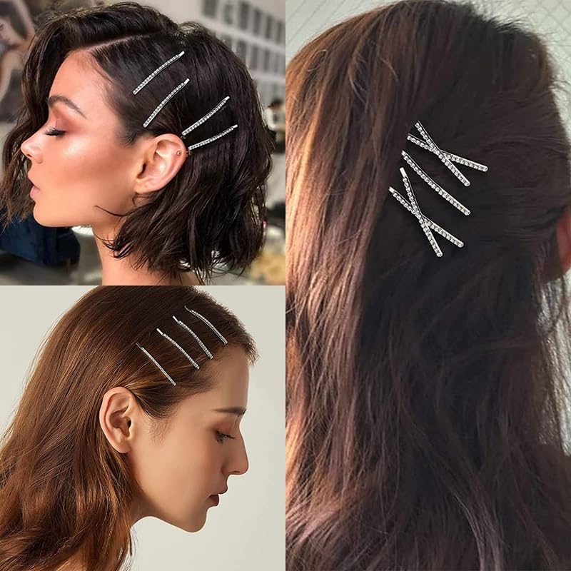 Trendy 6-Piece Rhinestone Hair Clips for Women & Girls - Golden Bobby Pins & Side Hair Slides (5.6cm) - Perfect for Weddings, Parties & Everyday Styling