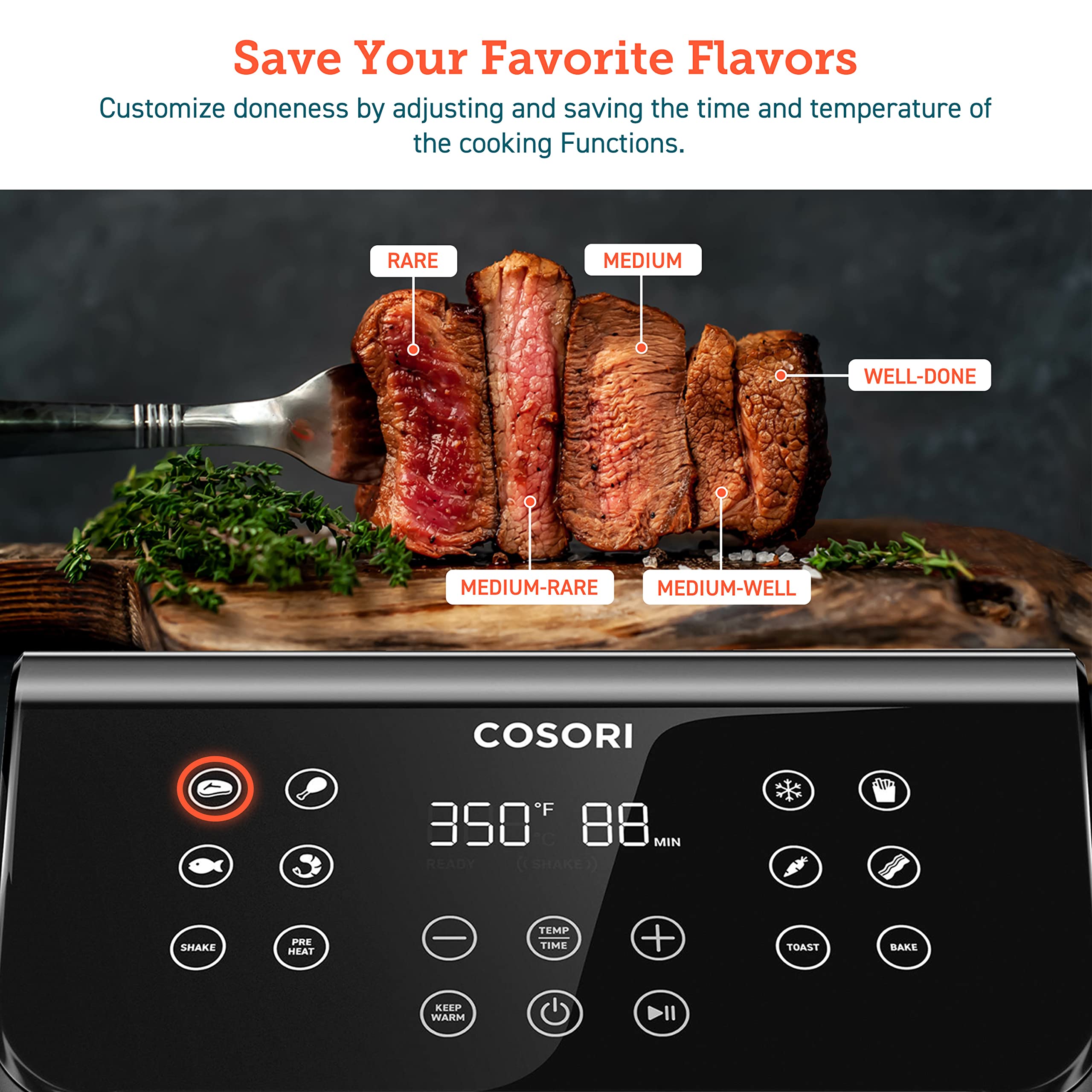 COSORI 12-in-1 Air Fryer Toaster Oven 5.8QT with Digital Display, Smart AdaptIQ Technology for Fast Cooking, Perfect for Baking, Roasting & Reheating - Includes 100+ In-App Recipes, Detachable Square Basket (Dishwasher Safe) - Ideal for Family Meals, Healthy Snacks & Leftovers