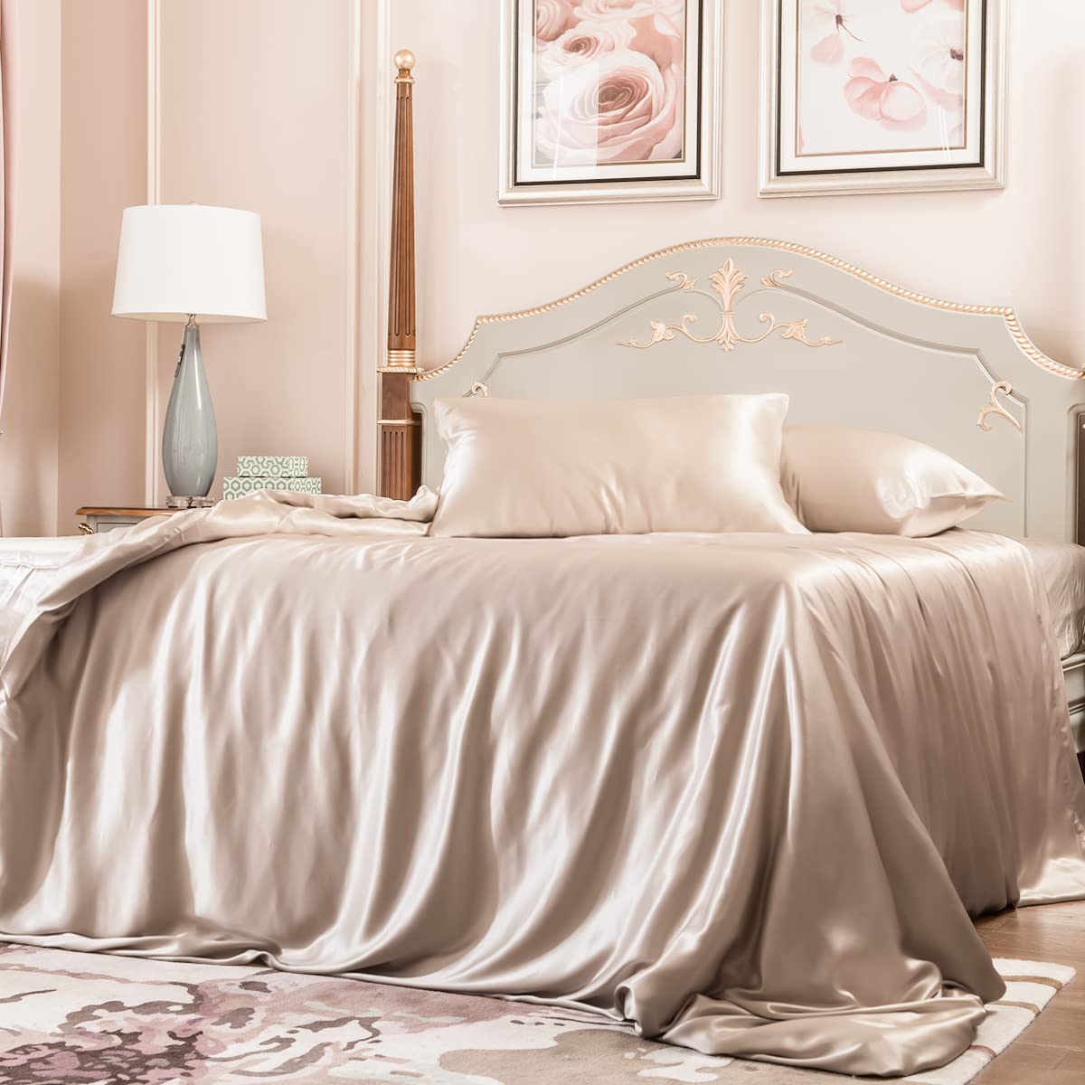 Premium 100% Mulberry Silk Duvet Cover Set 3PCS King Size - 23 Momme Grade 6A Luxury Silk Bedding with Duvet Cover & Pillowcases (Champagne) | Soft & Hypoallergenic for Better Sleep | Perfect for Master Bedroom, Hotel Luxury, Wedding Gift & Allergy Relief