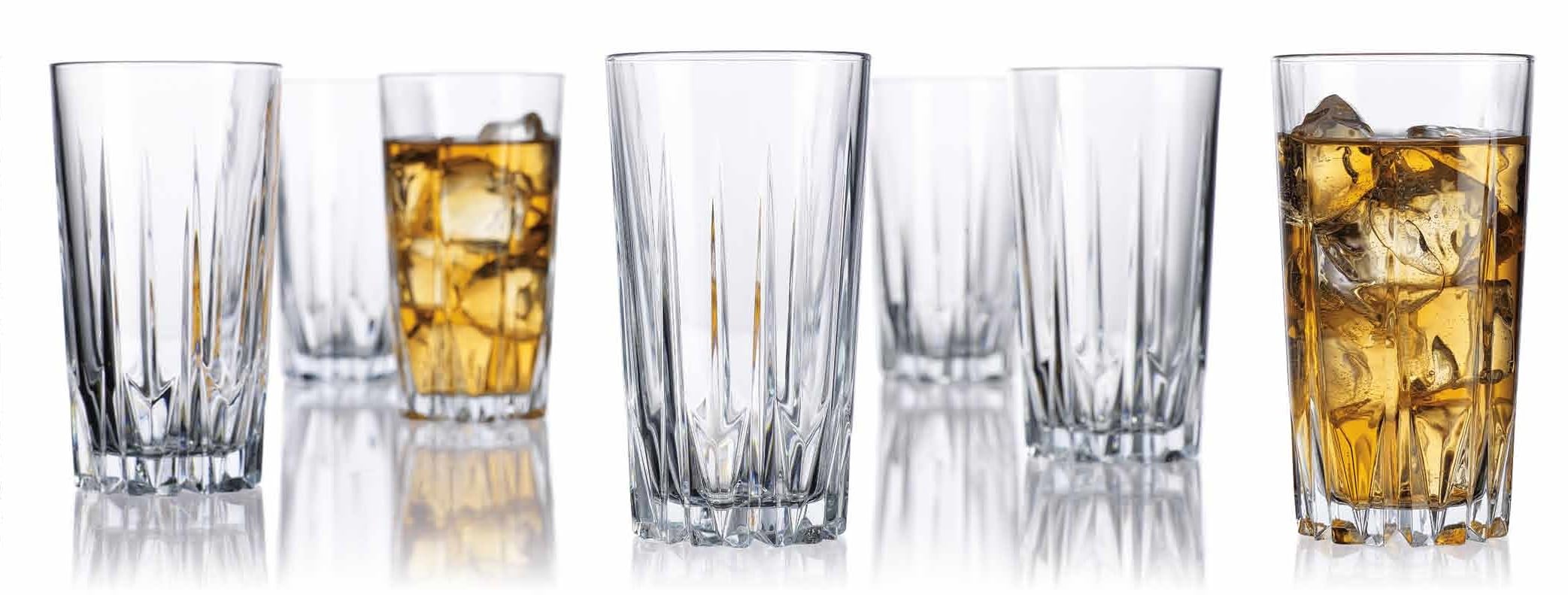 Glaver's Old Fashioned Highball Glass Cups - Set of 10 Elegant Diamond Cut 15oz Bar Glasses for Water, Juice, Beer & Cocktails | Perfect for Home Bars, Parties & Restaurants