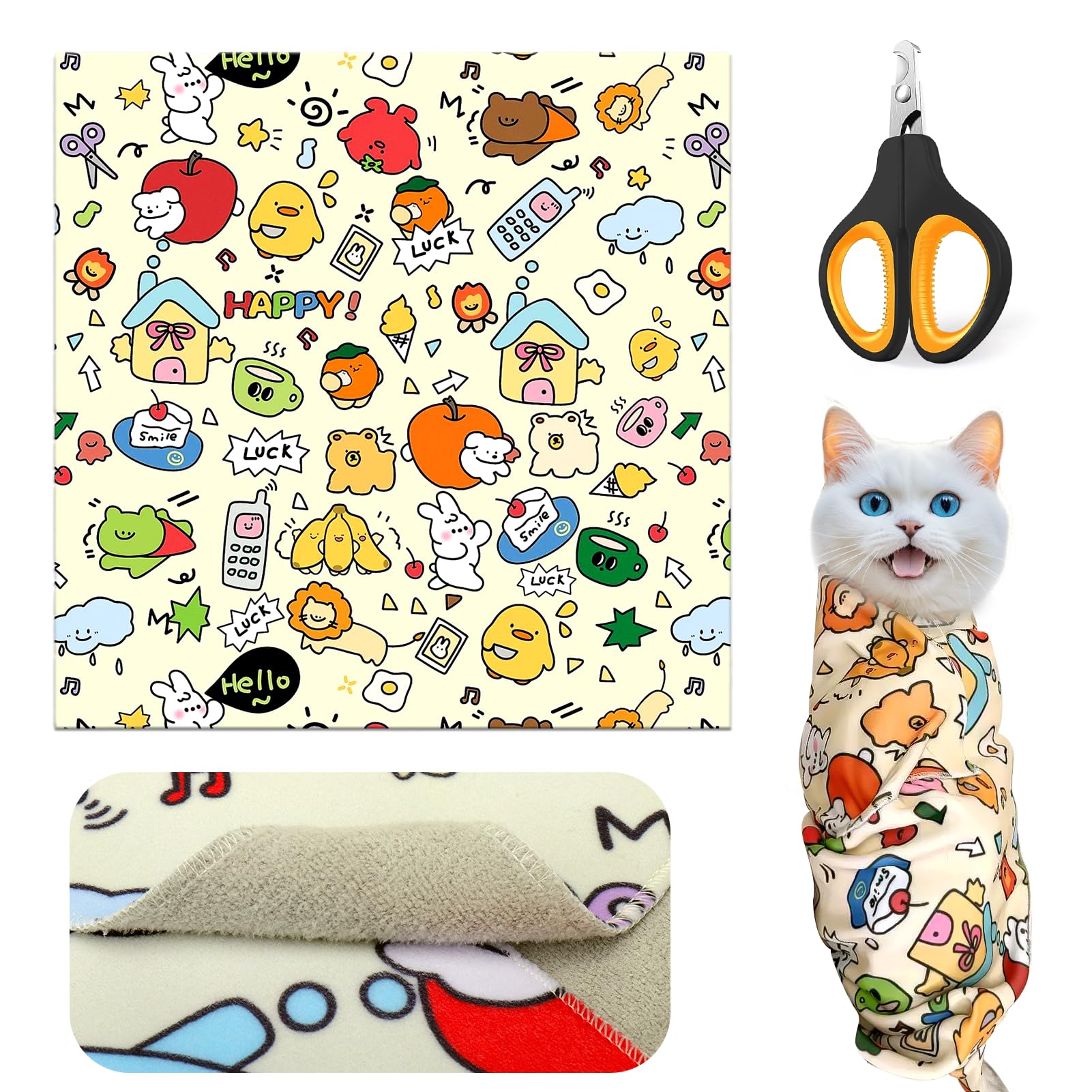 Premium Cat Grooming Wrap for Nail Trimming - Anti-Scratch & Escape-Proof Cat Restraint with Nail Clippers - Calming Swaddle for Stress-Free Grooming (Large Size) - Perfect for Anxious Cats & Home Pet Care