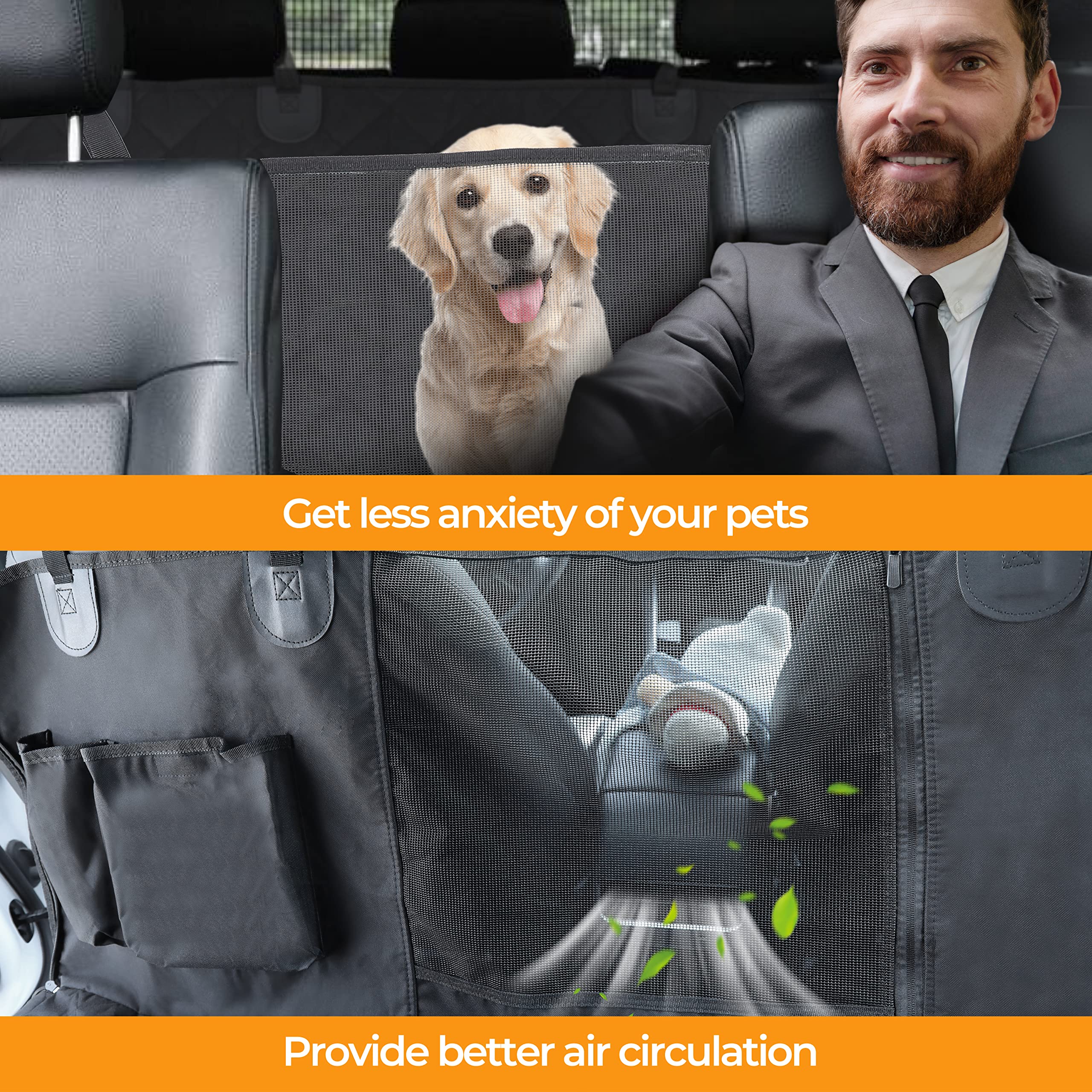 Waterproof Dog Car Seat Cover for Back Seat - Scratchproof & Nonslip Pet Hammock with Mesh Window - X-Large SUV Truck Seat Protector - Perfect for Road Trips & Daily Commutes