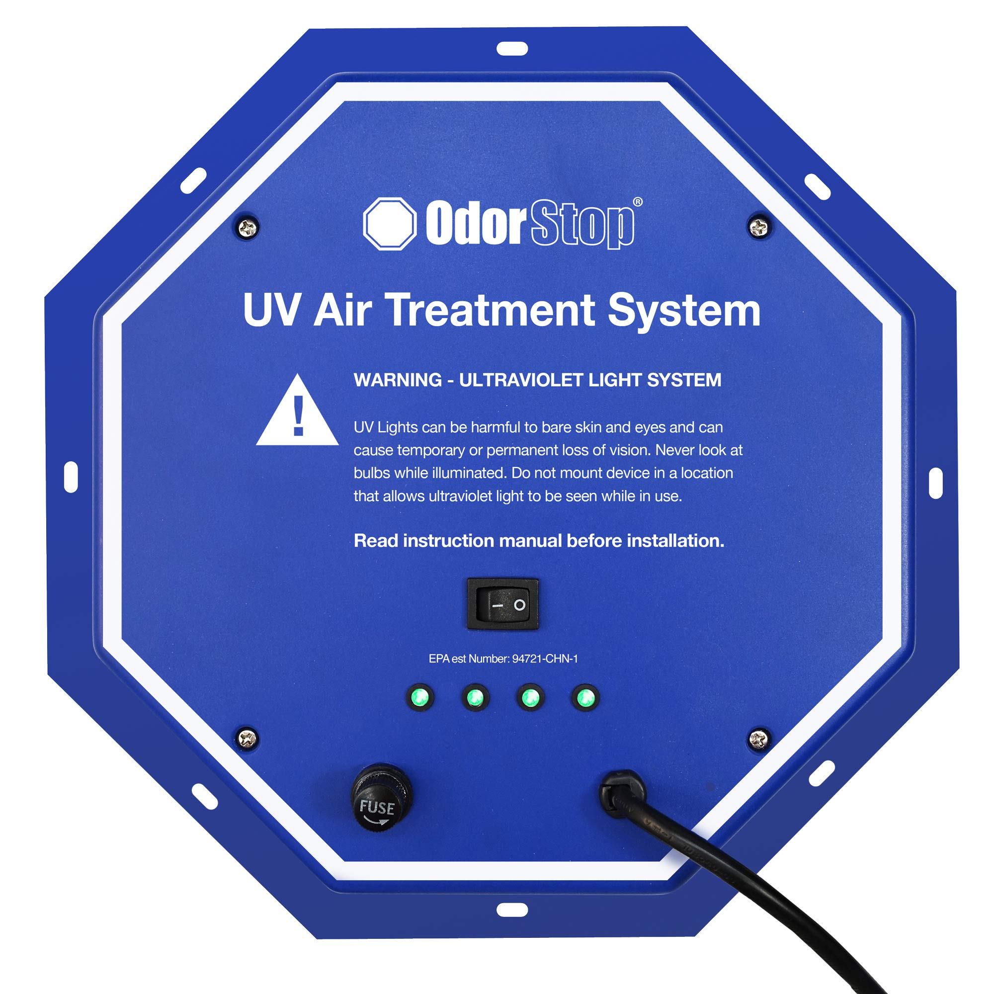 OdorStop OS14412PRO1 UV Air Purifier with Energy Saving Airflow Sensor & 12-in Bulbs - Eliminate Odors, Kill Germs & Improve Air Quality for Home, Office & Commercial Spaces