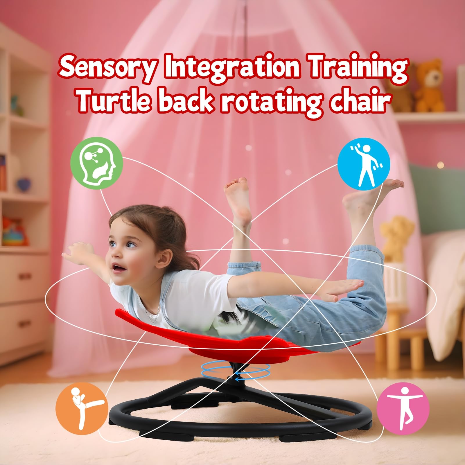 Autism Sensory Swivel Chair for Kids - Spinning Carousel Chair with Turtle Back Design to Improve Body Coordination - Perfect for Sensory Therapy, ADHD & Autism Support at Home or School