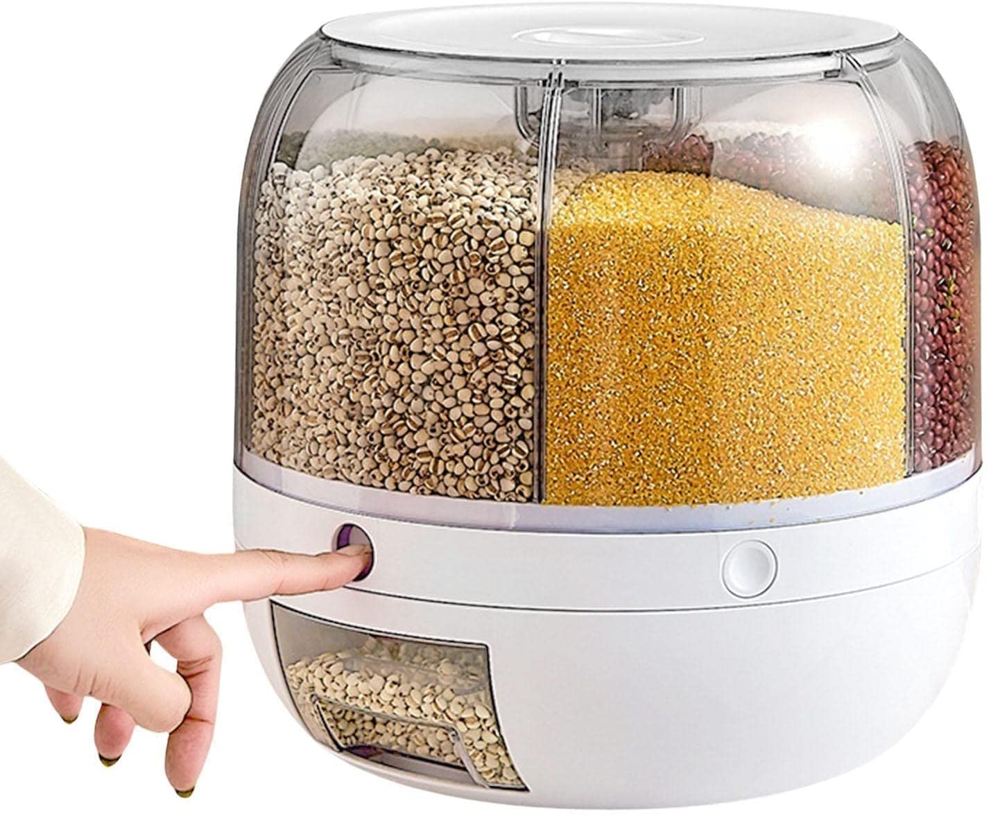 MLYYJH 6-Compartment Round Stackable Cereal Dispenser - Airtight Dry Food Storage Container for Grains, Corn, Beans & Nuts - 22 lbs Capacity White Kitchen Pantry Organizer - Perfect for Countertop Organization & Bulk Food Storage