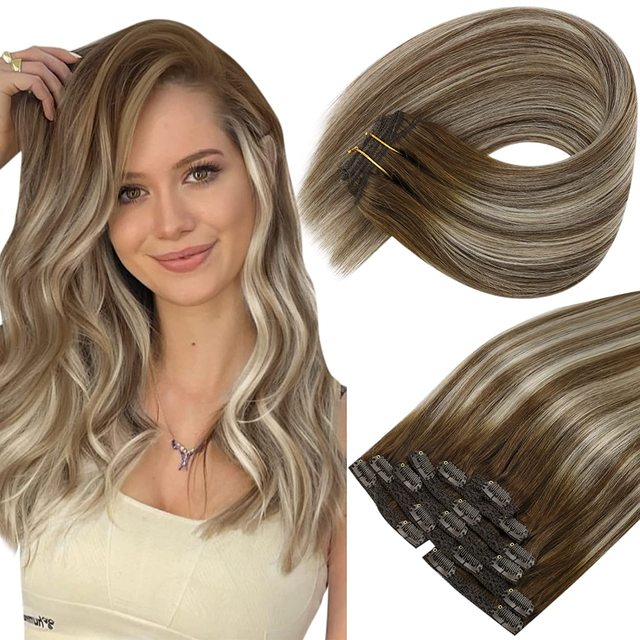 Double Wefted Clip-In Human Hair Extensions - 7pcs 105g for Natural Volume & Length | Perfect for Daily Styling, Parties & Special Occasions