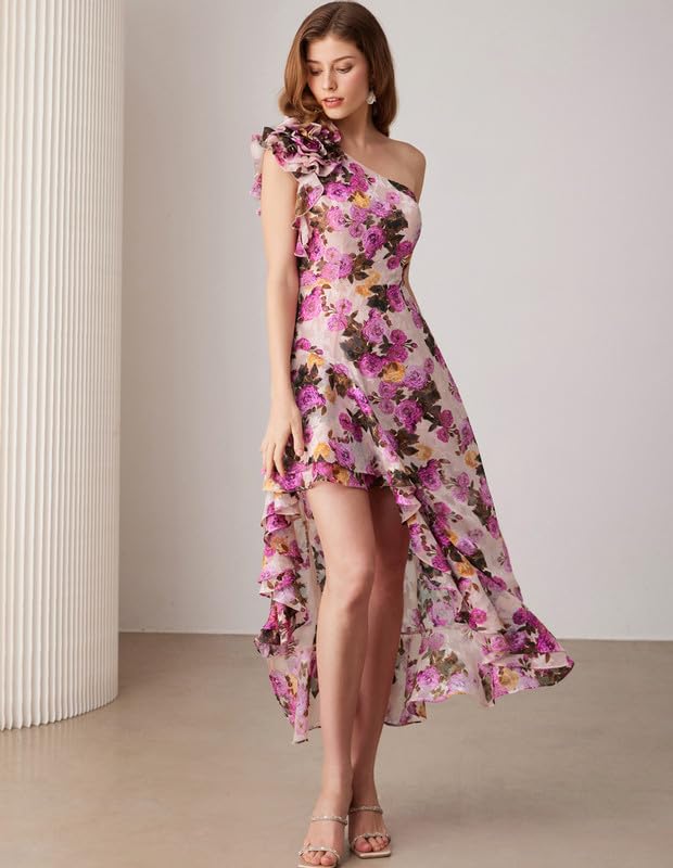 GRACE KARIN Women's Floral One Shoulder Ruffle Maxi Dress - Summer Sleeveless High-Low Sundress for Wedding Guest & Beach Vacation | Elegant Flowy Dress for Parties, Date Night & Special Occasions