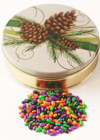 Scott's Cakes Halloween Chocolate Covered Sunflower Seeds - Festive Pinecone Tin - Perfect for Trick-or-Treating, Party Favors & Holiday Gifts