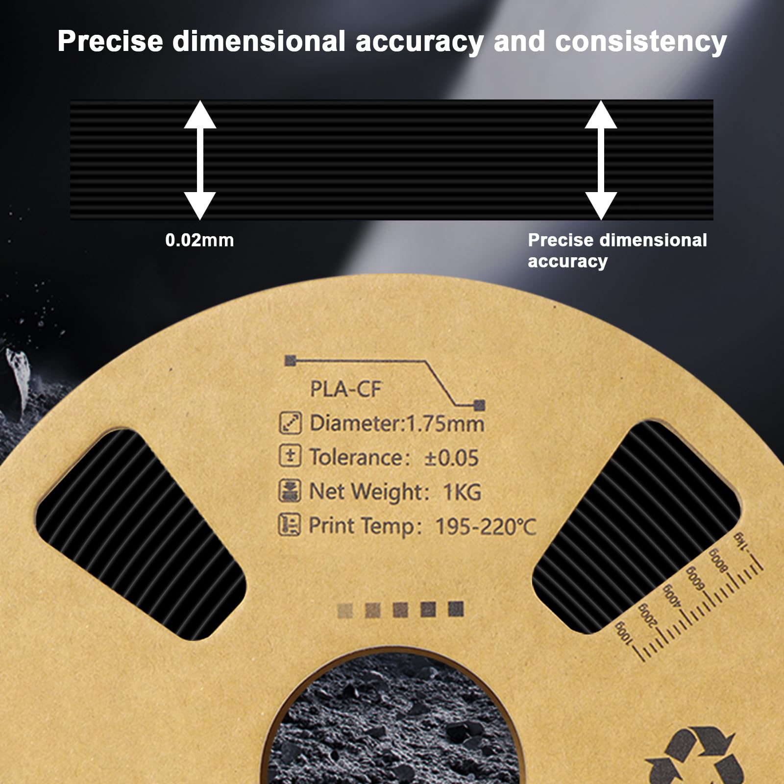 Premium Carbon Fiber PLA Filament 1.75mm - High Strength 3D Printer Filament - Black PLA-CF Composite Material - 340m Spool (2.2 LBS) for FDM 3D Printers - Perfect for Automotive Parts, Drone Frames & Industrial Prototypes