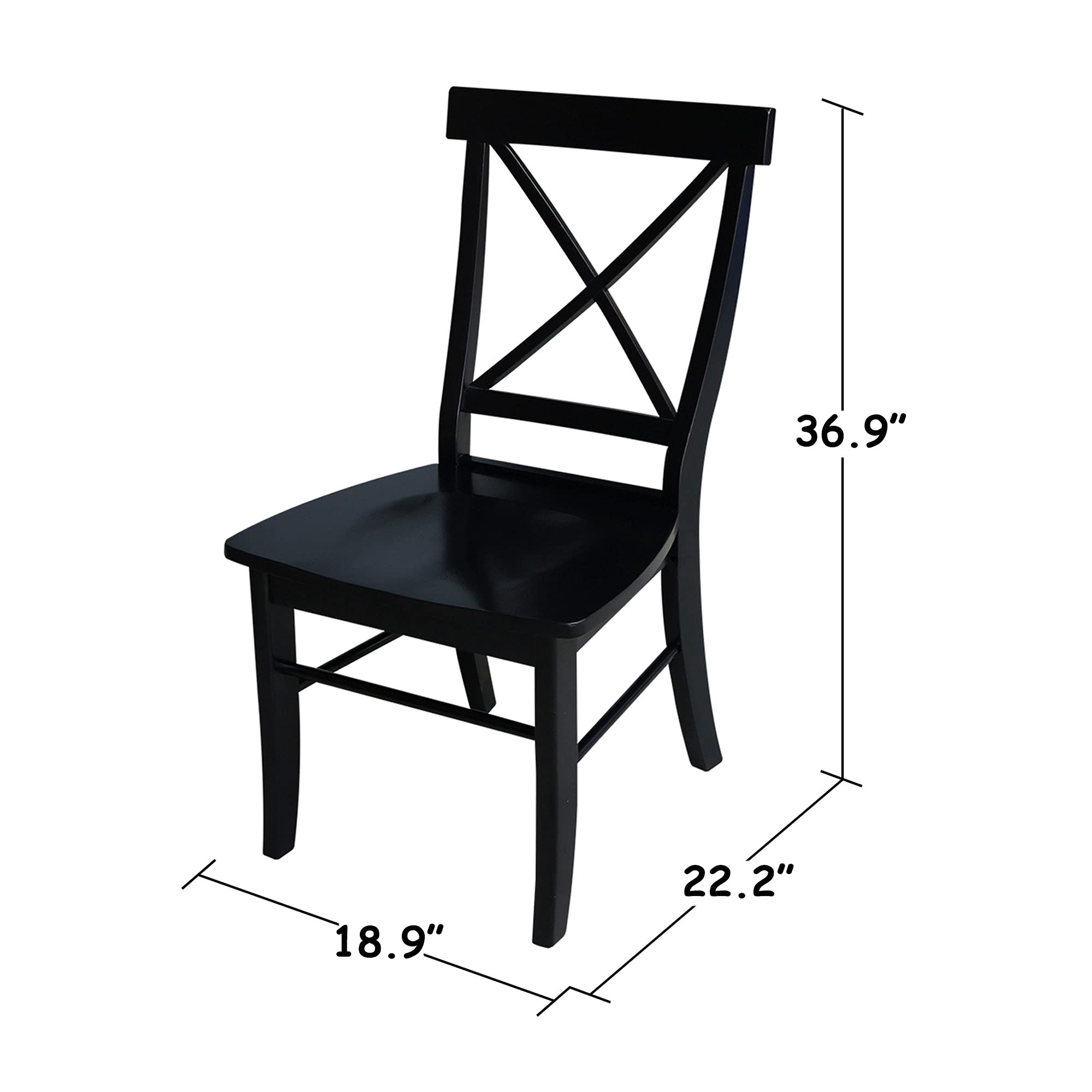 X-Back Dining Chairs Set of 2 - Black Solid Wood Parawood Construction - Stylish & Comfortable Kitchen & Dining Room Furniture - Perfect for Modern Homes, Restaurants & Office Break Rooms