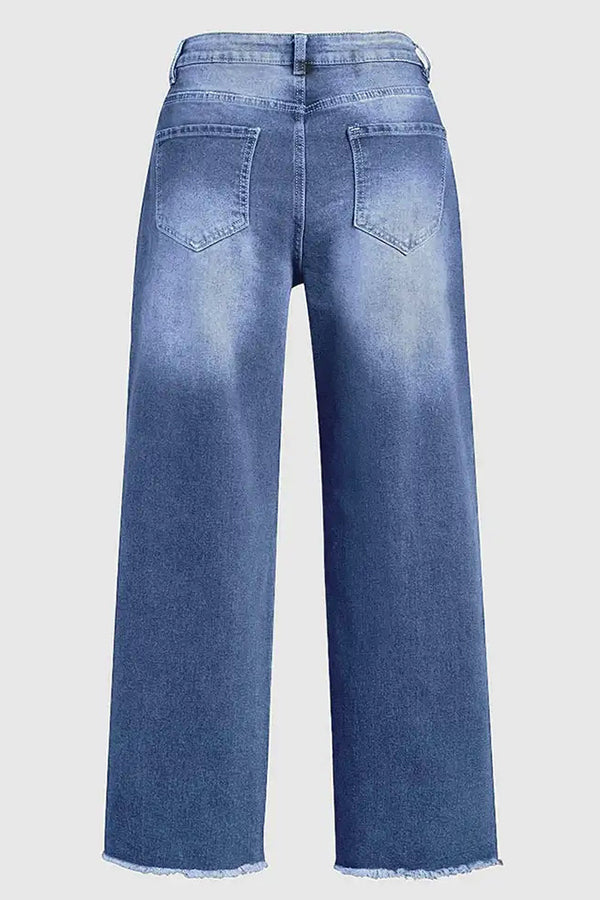 Stylish Raw Edge Mid Rise Pocket Stretch Straight Leg Jeans for Women | Comfortable & Trendy Denim Pants for Casual Wear, Work & Everyday Outfits