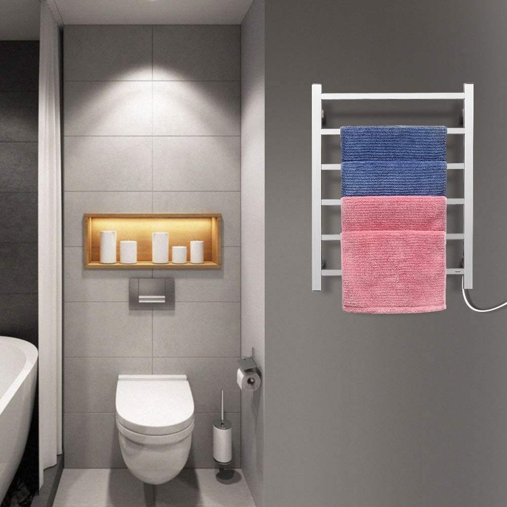 Stainless Steel Heated Towel Warmer Rail - Square Bar Design with Hardwired Kit for Bathroom (Brushed Nickel) | Fast Warming Towel Rack for Spa, Luxury Hotels & Cozy Home Bathrooms