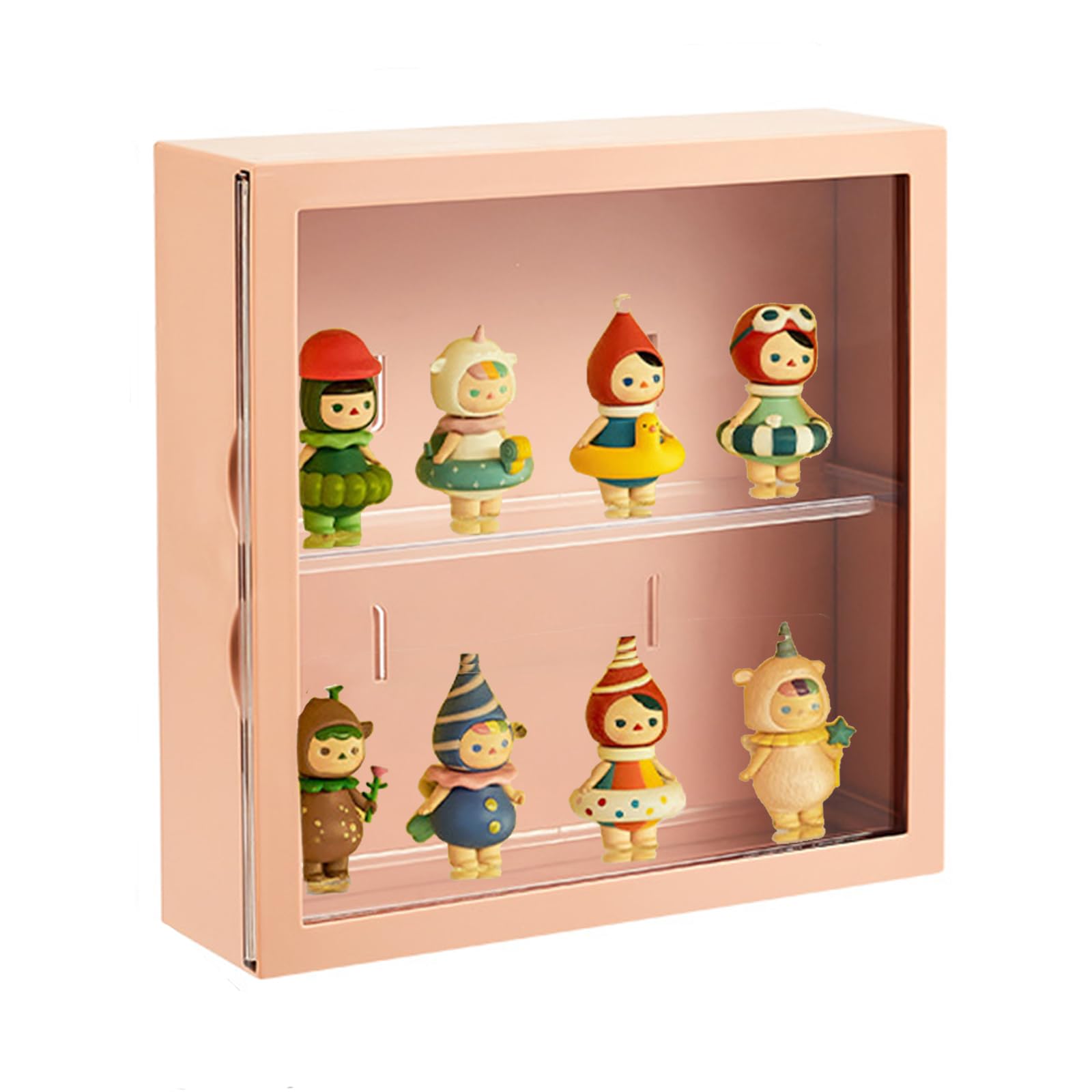 Clear Square Wall-Mounted Display Case for Action Figures & Collectibles - Adjustable Dustproof Doll Storage Box with Door for Lego, Pop Mart, Funko Pops - Perfect for Home Decoration, Toy Collection Protection & Moisture Proof Display (Pink)