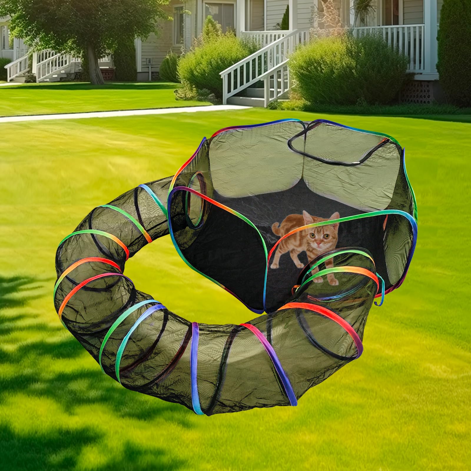 Homegroove Outdoor Cat Enclosures - Rainbow Portable Cat Playpen for Indoor Cats, Includes Cat Tent & Tunnel with Carry Bag - Perfect for Multiple Cats & Small Pets - Ideal for Backyard, Patio, and Travel Adventures