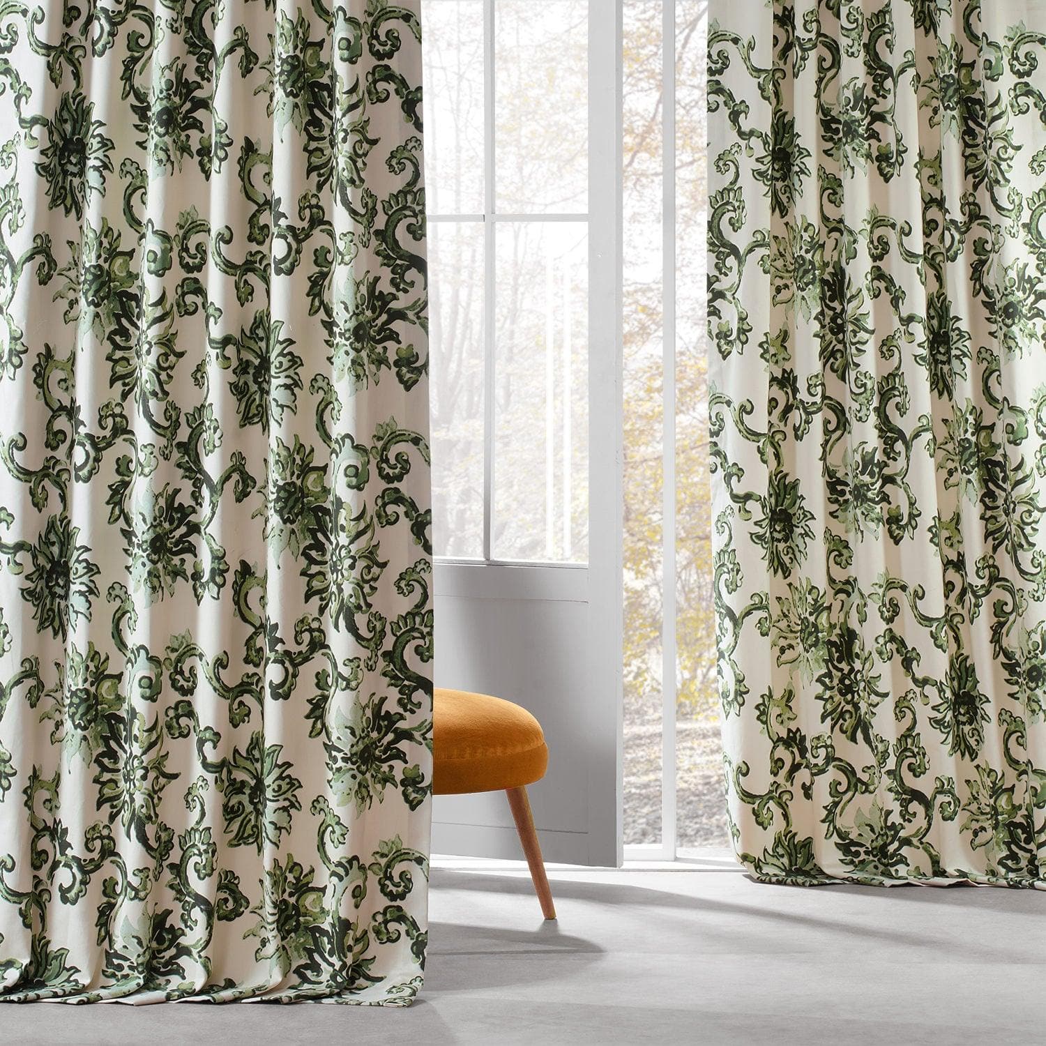 Premium Indonesian Green Floral Printed Cotton Blackout Curtains - Elegant Window Treatment for Bedroom, Living Room & Nursery - Blocks 99% Sunlight for Better Sleep & Privacy