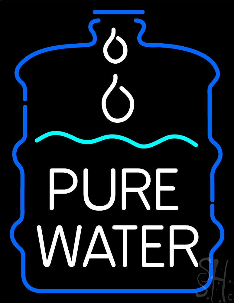 White Pure Water in Bottle LED Neon Sign 19x15 Inches - Black Square Cut Acrylic Backing with Dimmer, Bright Premium Indoor LED Neon Light for Home Bar, Cafe, Bedroom, or Office Decor